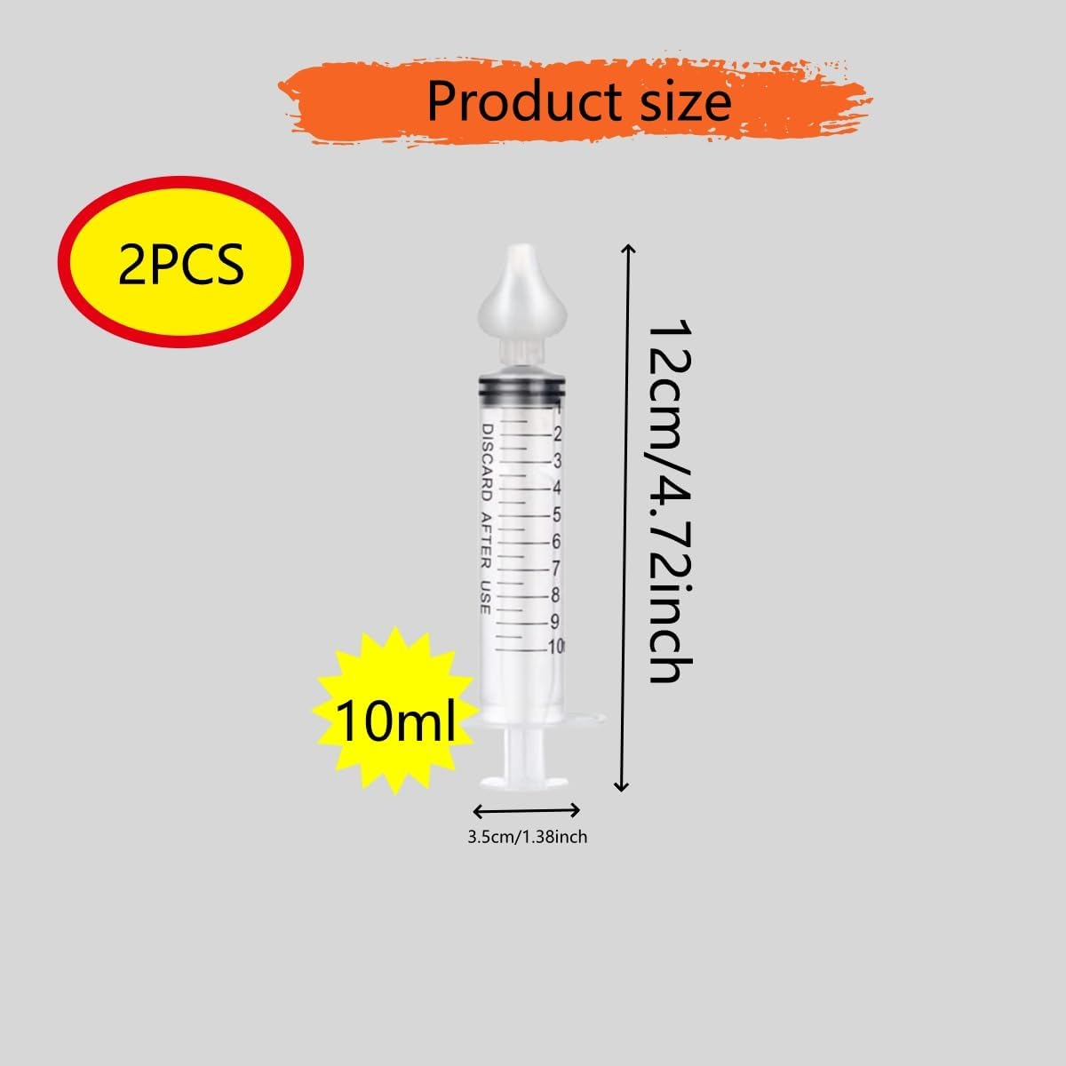 2PCS Professional Syringe Baby Nasal Aspirator，Safe and Comfortable Nasal Irrigator，Cleanable and Reusable Silicone Nasal Suction Tip（10Ml ）