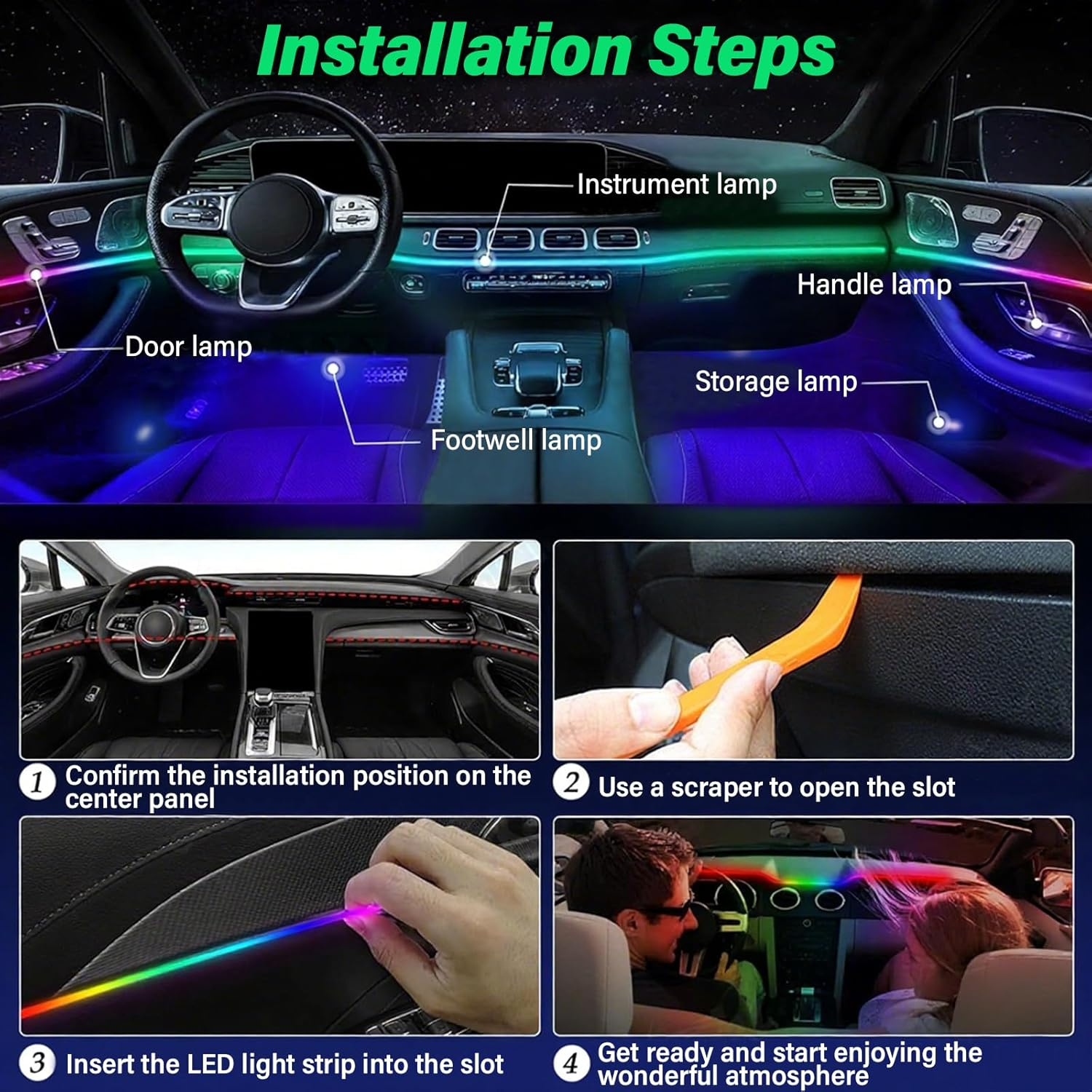 Cooloops Interior Car LED Strip Light,Rgb 18 in 1 Ambient Lighting Kits with APP Controlled Music Sync,Adjustable Brightness Neon Lighting for Cars, Jeep,Suv Decor