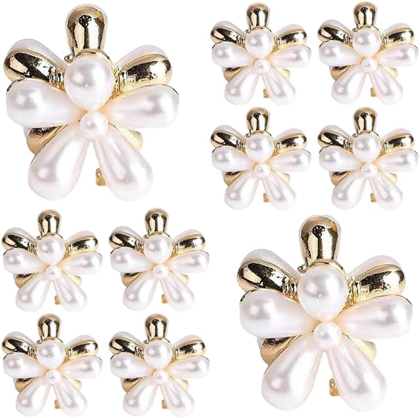 10 Pcs Mini Flower Shape Metal Flower Hair Clips with Beads Non Slip Small image number 2