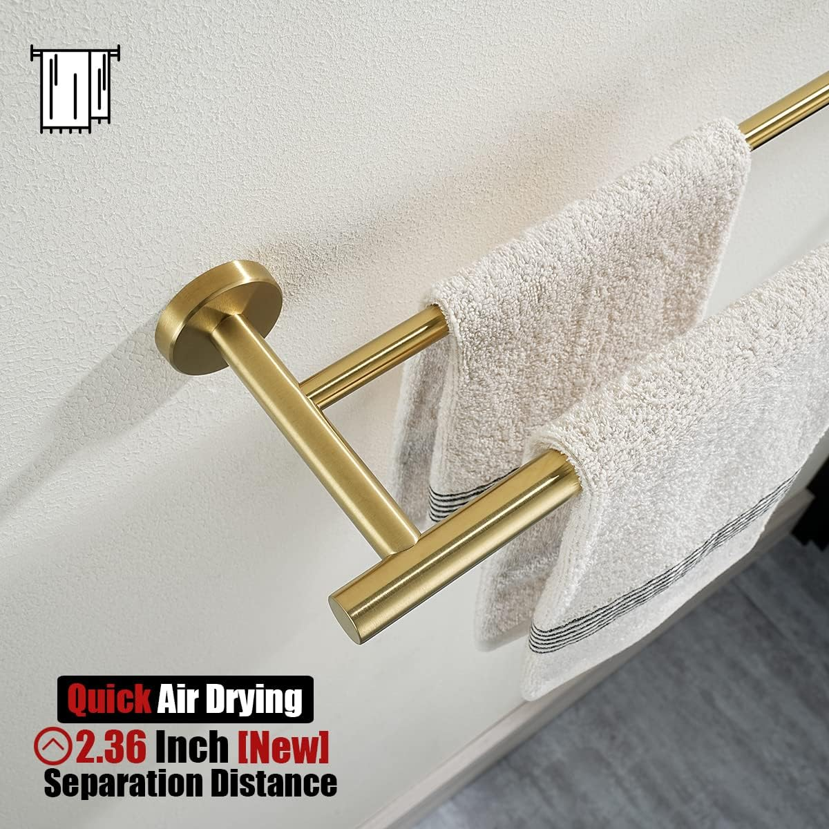 JQK Double Towel Bar, 24 Inch Brass Gold Bath Towel Rack for Bathroom, 304 Stainless Steel Thicken 0.8Mm Towel Holder Wall Mount Brushed Gold, Total Length 27.16 Inch, TB100L24-BG image number 4