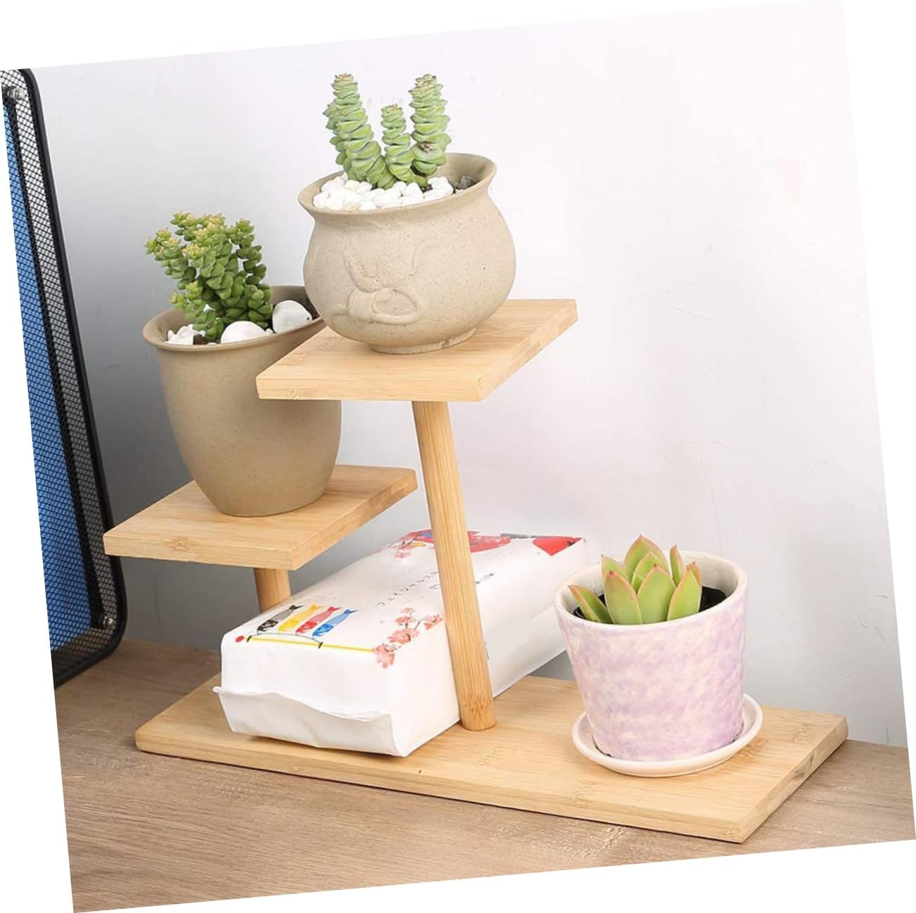 MINAOLULUS Bamboo Tiered Plant Stand for Indoor Desktop with 3-Layer Step Design, Multi-Pot Succulent Display Shelf for Window and Table Gardening image number 5