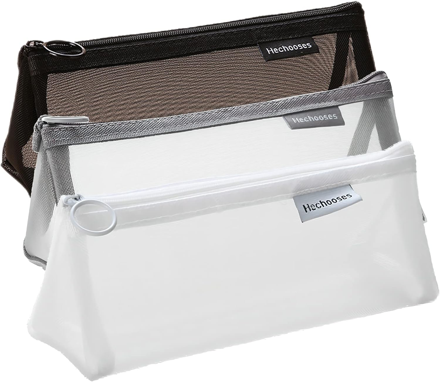 Mesh Cosmetic Bag Portable Clear Makeup Bags Mesh Zipper Pouch for Home Office Travel Accessories Organizer (2PCS White & Grey), Triangle-White-Grey-Black, S, [Value Pack] Package Includes 3 - Black And Grey image number 6