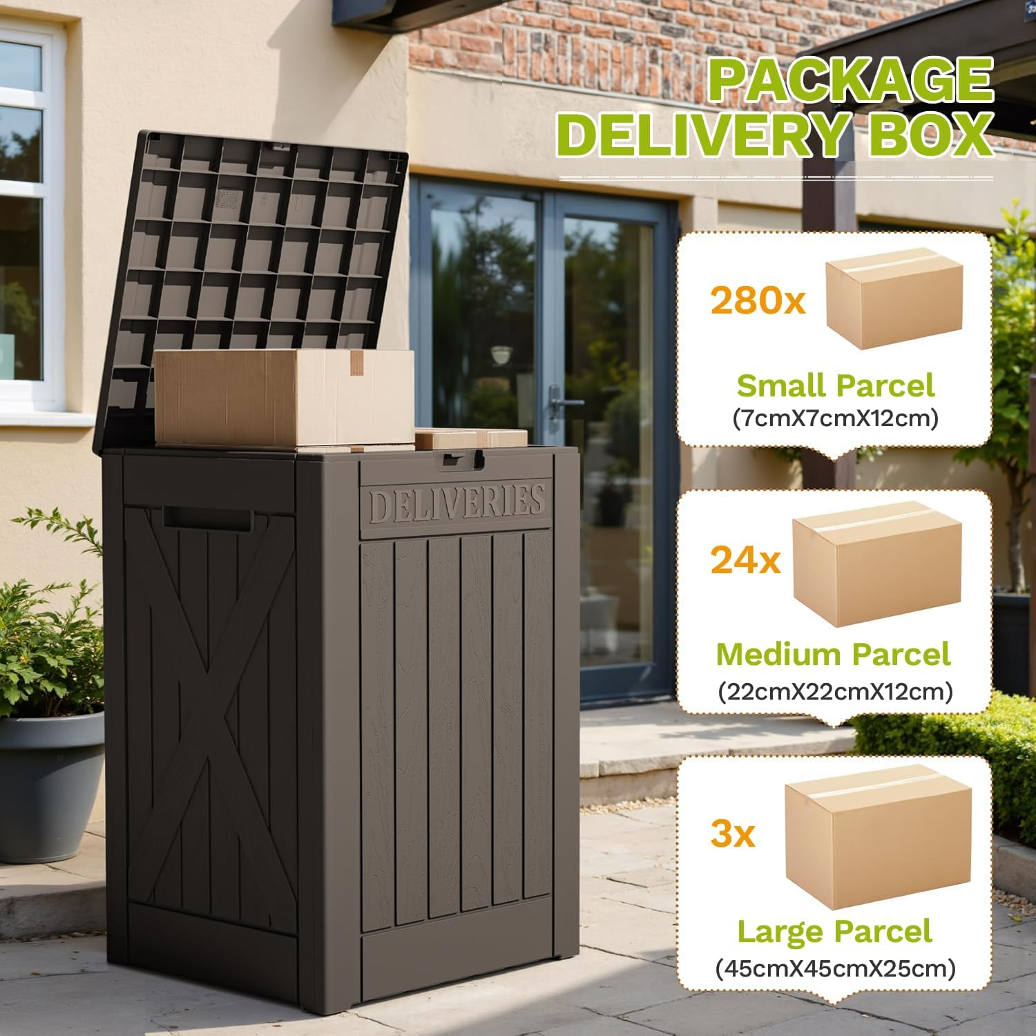 182L Lockable Outdoor Package Delivery Box, Waterproof Deck Storage Box PP Material, for Porch & Backyard (Brown) image number 6