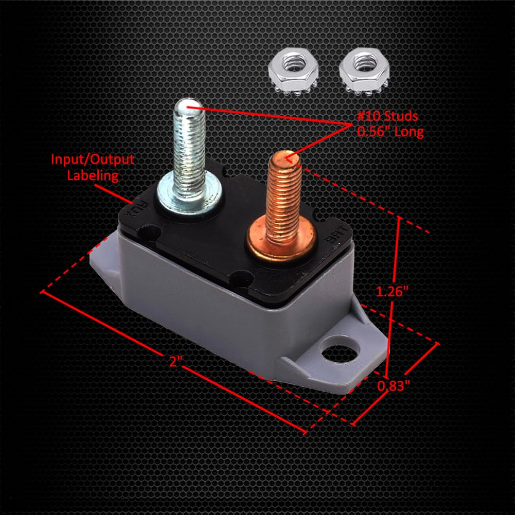 Ampper DC 12V - 24V Automatic Reset Circuit Breaker with Cover Stud Bolt for Automotive and More (30A, 2Pcs) image number 3