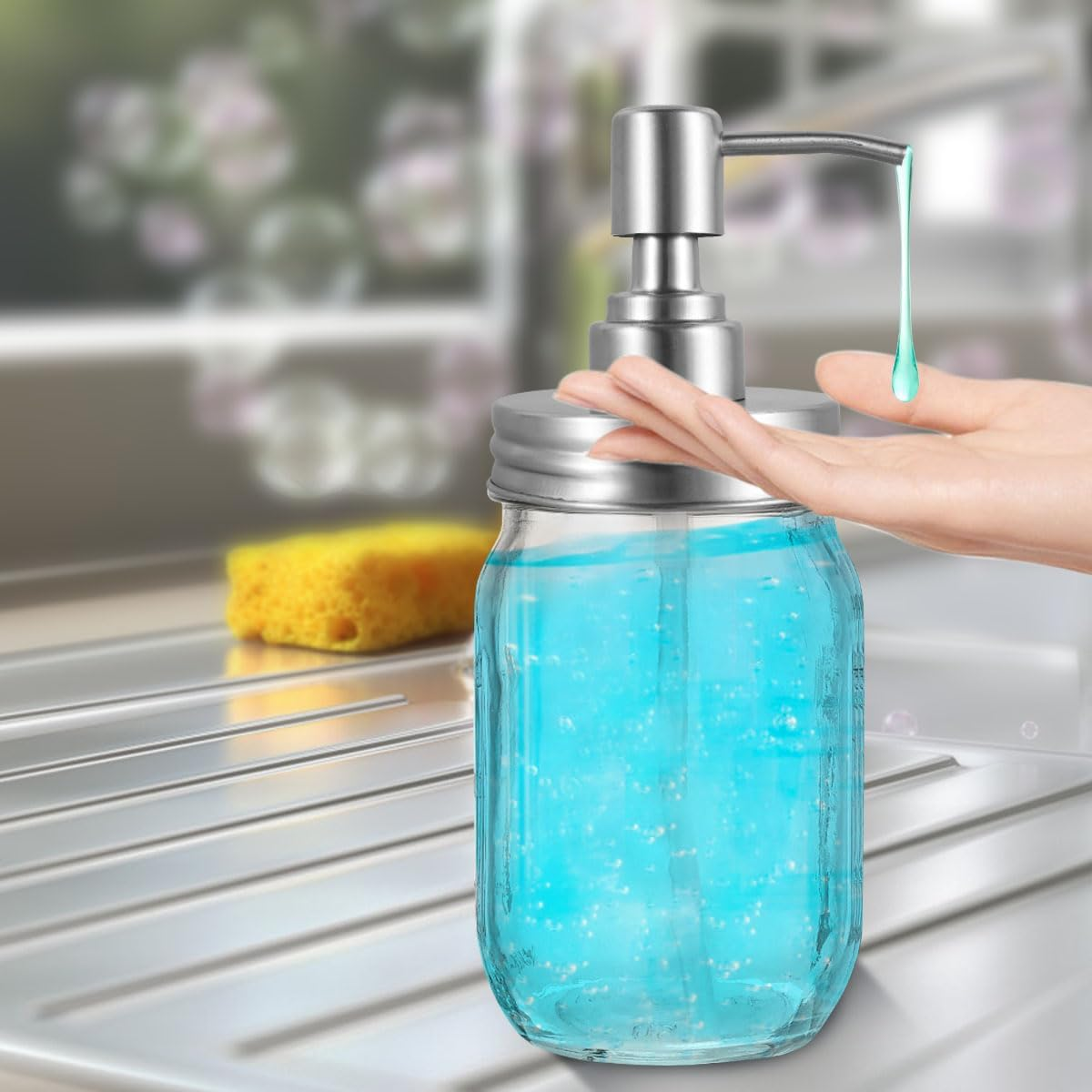 Abizarch Mason Jar Soap Dispenser Lid with Pump, 2.76" Stainless Steel Mason Jar Pump Lid Lotion Soap Dispenser Lids with 3.9 Inch Tube and Gasket, Leakproof Soap Dispenser Pump Replacement image number 5