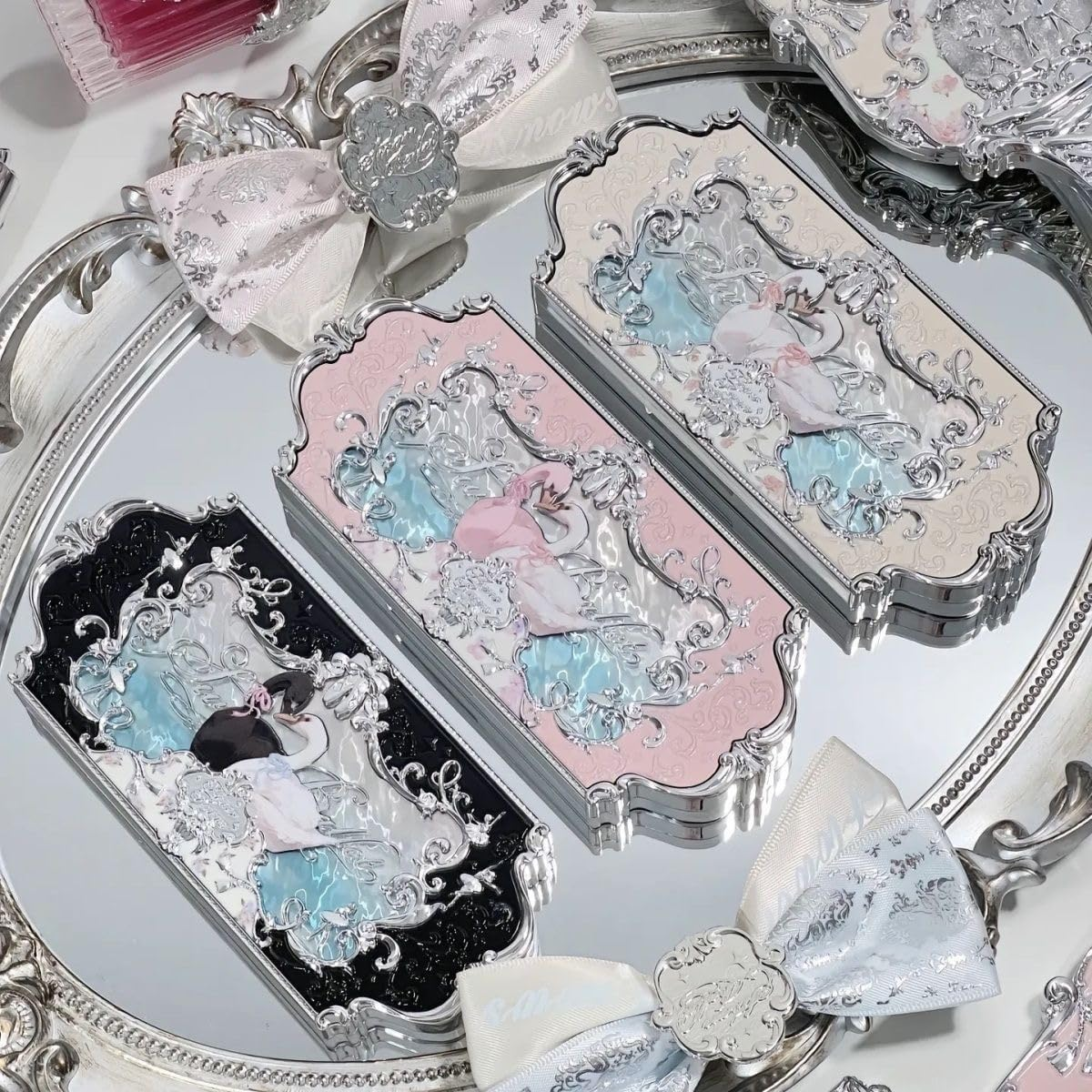 Flower Knows Swan Lake Ballet Eyeshadow Palette Delicate Matte Glow Waterproof 6-Color Glitter Eyeshadow Palette (C02) - C02 image number 4