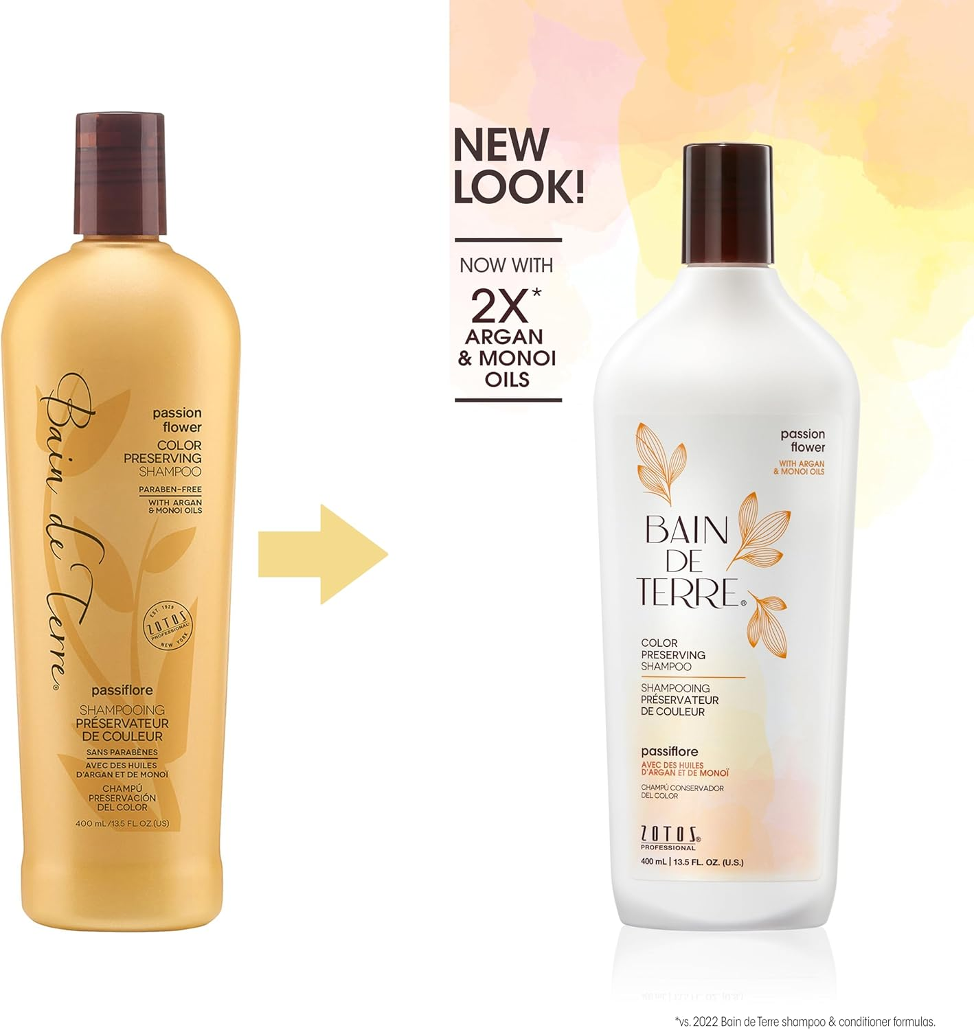 Bain De Terre Color Preserving Shampoo | Passion Flower | Color-Treated Hair | Argan & Monoi Oils | Paraben Free | 13.5 Fl Oz