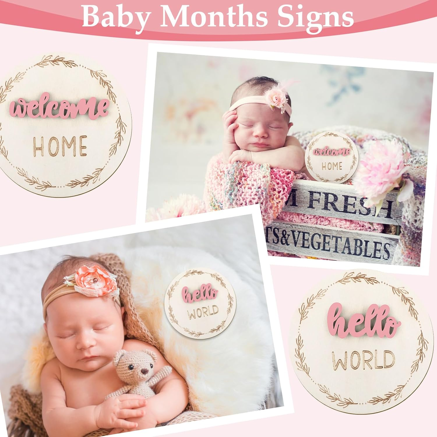 7 Pcs Baby Monthly Milestone Cards Sign, Double Sided 3D Baby Milestone Signs Baby Growth Cards Milestone Wooden Circles for Baby Boy Girls 1-12 Months Baby Milestone Pictures (Double Sided) image number 1