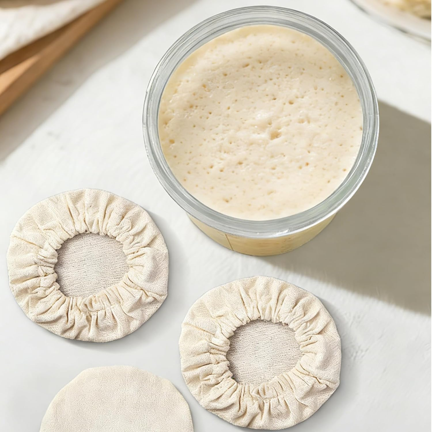 Yxvyxymyxxg Sourdough Jar Cover Starter Jar Cloth for Sourdough Cover Reusable Cloth Lid Bread Fermentation Baking Supplies for 3-4 Inch Mouth 4 Pack Elastic Design image number 2