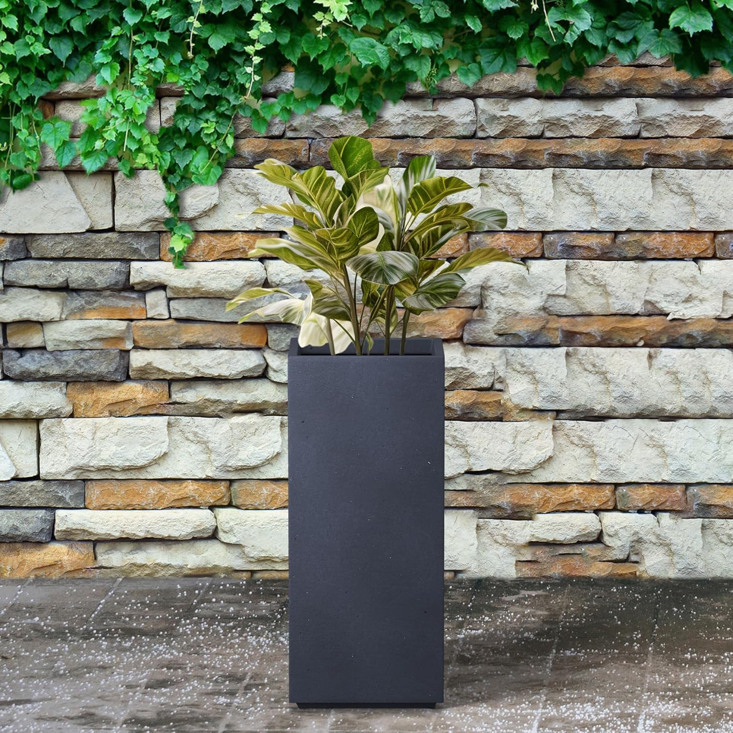 Kante RF0002A-C60121 Lightweight Concrete Modern Rectangle Outdoor Planter, Charcoal
