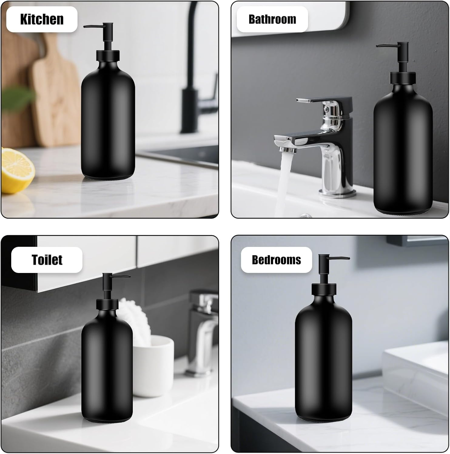 2 Pack Glass Soap Dispenser, Thickened Matte Black Hand Soap Dispenser, 400Ml Glass Pump Bottle, Suitable for Bathrooms, Countertops, Kitchens, and Laundry Rooms image number 3