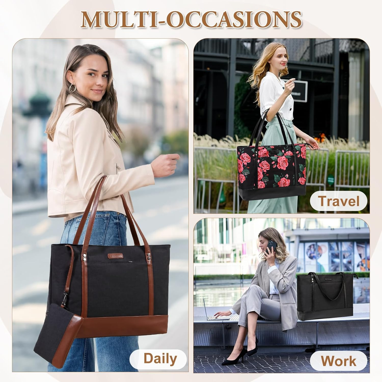 Laptop Tote Bag for Women, Vaschy Lightweight Large 14-15.6 Inch Laptop Shoulder Bag Purse Work Tote Bag Water Resistant Teacher Handbag Business Briefcase with Clutch Purse image number 4