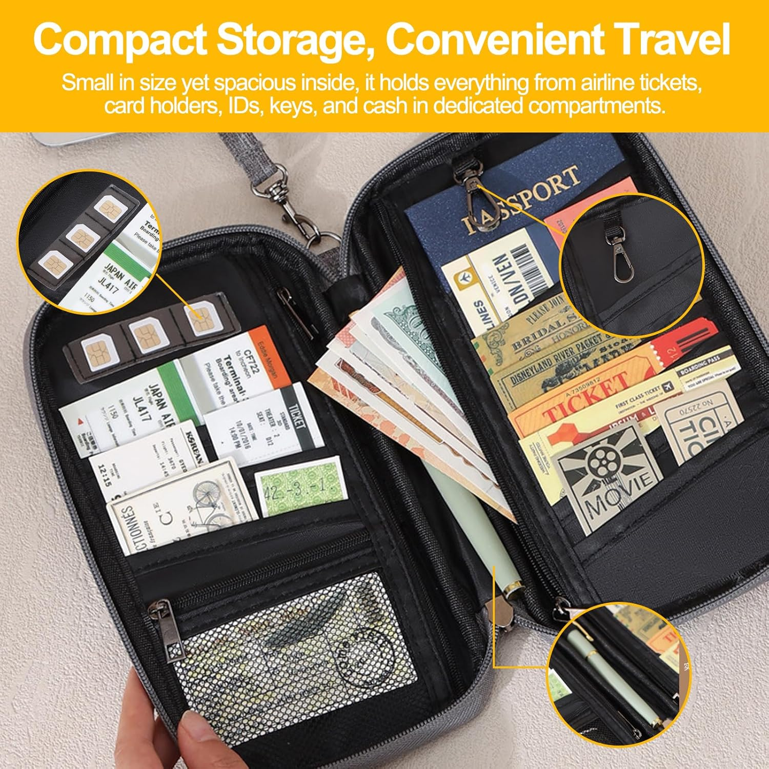 CLERIVI RFID Passport Holder Travel Wallet - Waterproof Document Organiser with Card Slots for Men & Women，Secure Family Travel Essentials for Boarding Pass, Money & Tickets,Compact for Trips image number 5