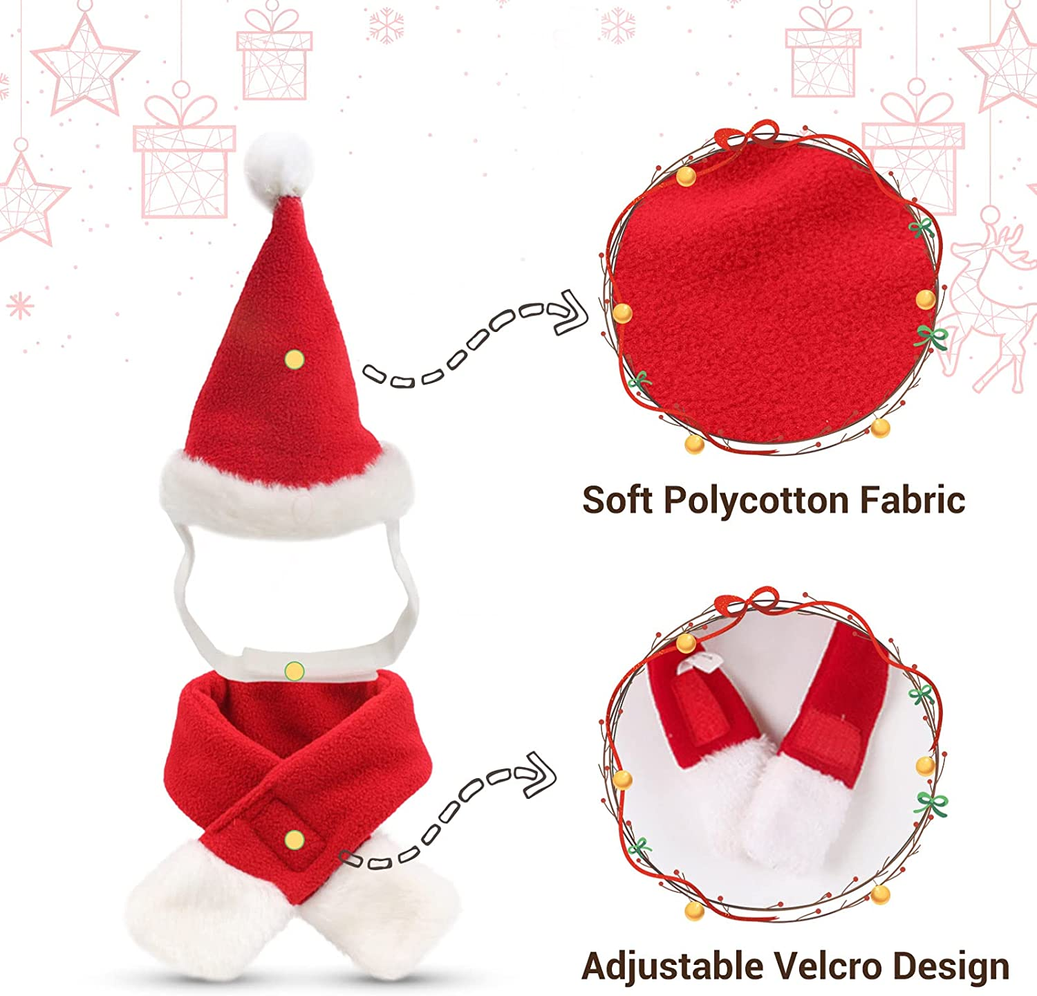 PETLESO Cat Santa Hat with Scarf, Christmas Hats for Cats Small Dog Santa Hat Christmas Costume for Cat Rabbit Puppy Doll Decoration, Red S image number 1