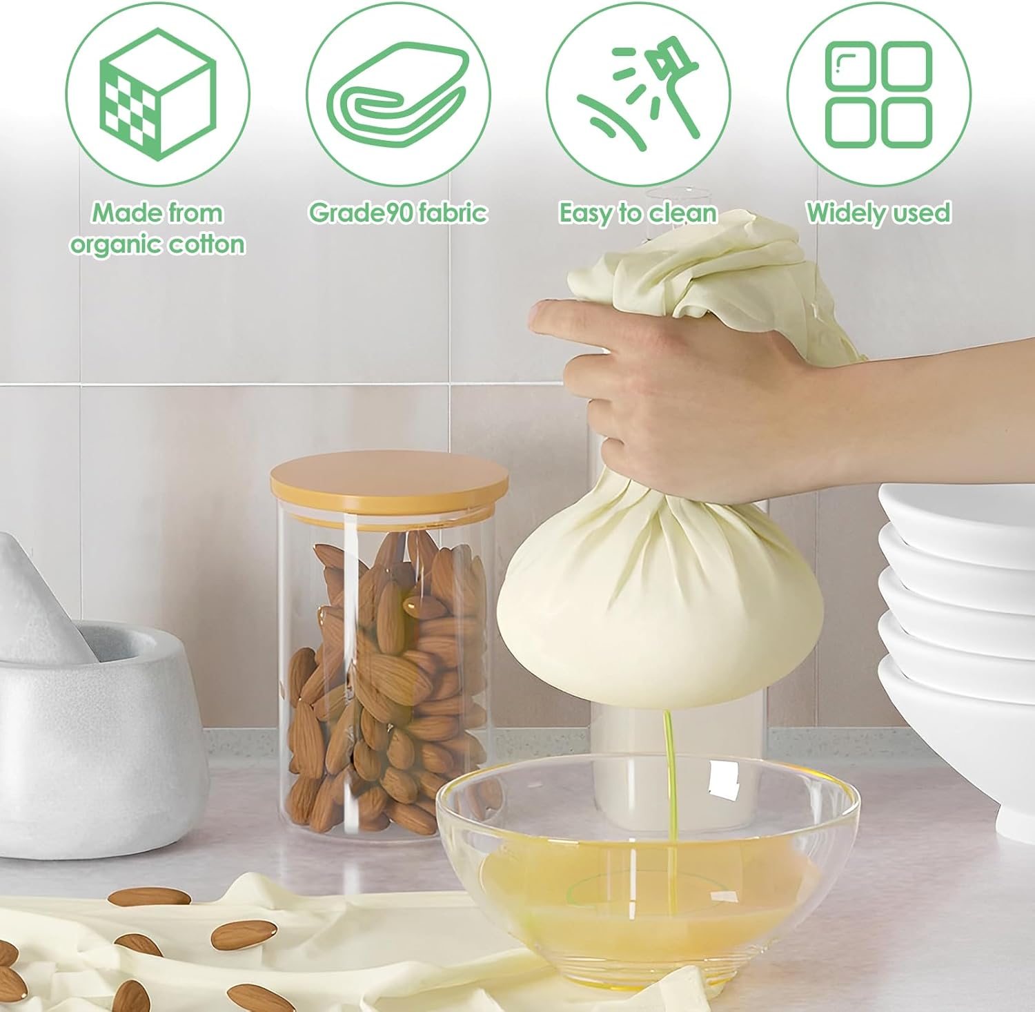 12Pcs Cheese Cloths Natural Unbleached Cotton Cheesecloth, 20 Inch Square Cheese Cloths Reusable Organic Cheesecloth Cotton Cloth Strainer for Coffee Brewing Juicing Straining Cheese Making image number 1