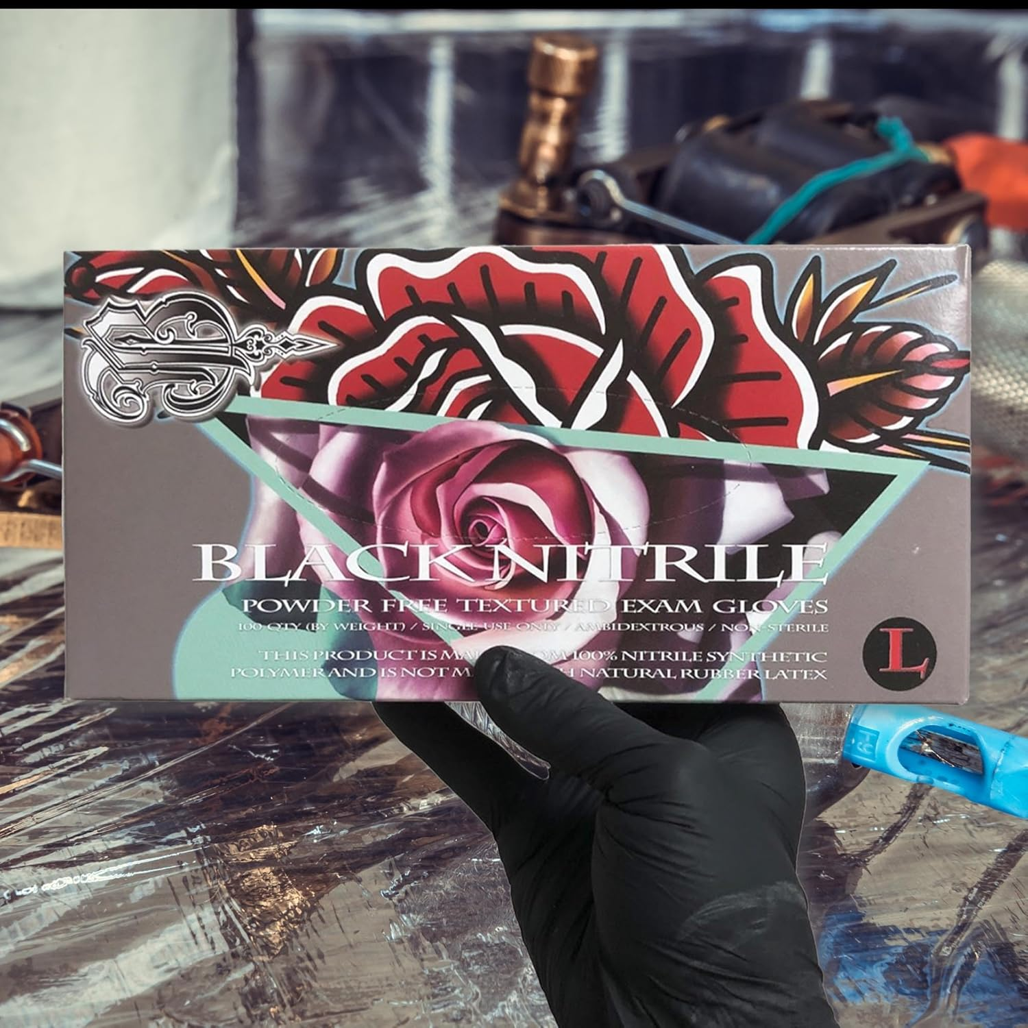 Blackwork Nitrile Tattoo Gloves (100 Pack) - Black, Non-Latex, Thin, Soft, Strong, Comfortable, Powder-Free Medical Grade Exam with Elasticity & Textured Grip. Disposable image number 2