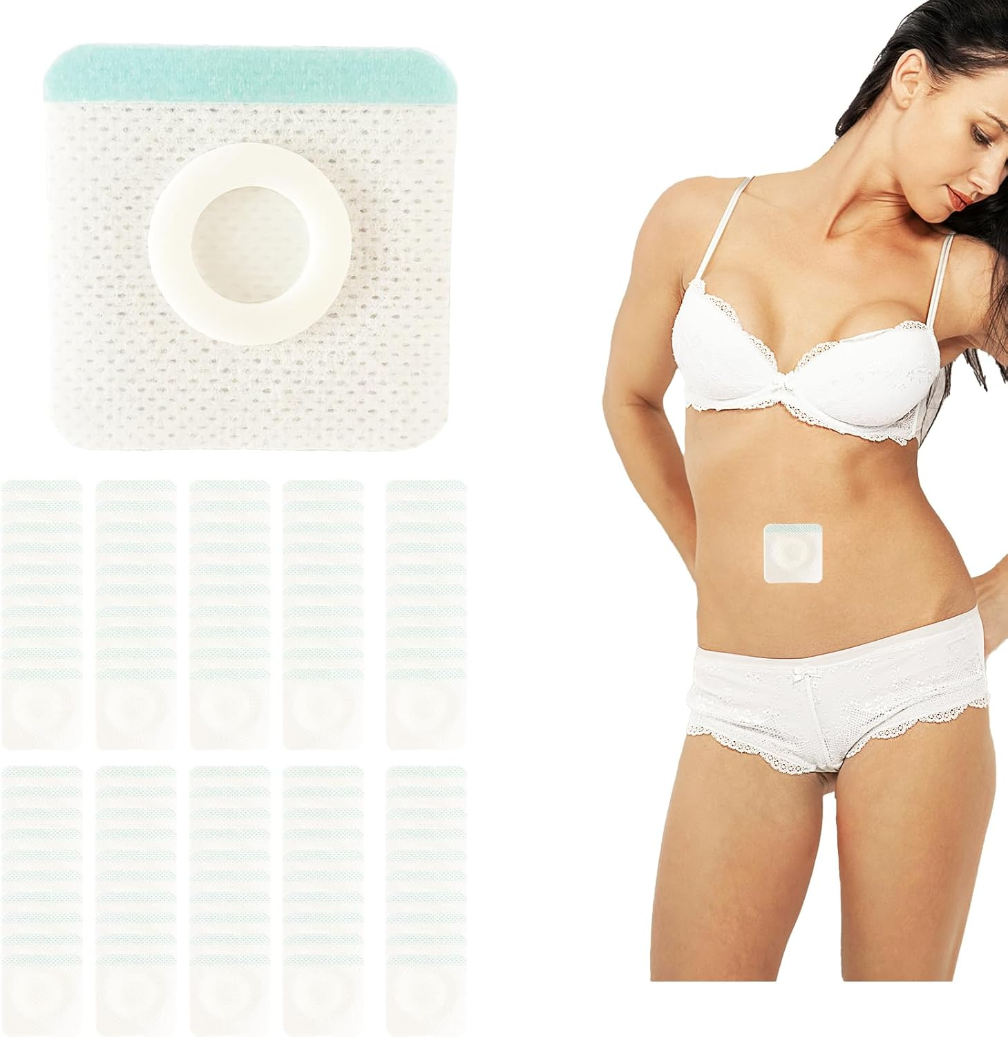 100Pcs Castor Oil Pack Wrap for Belly Button, 5&times;5Cm Self-Adhesive Castor Oil Belly Button Wrap Pads, Highly Absorbent Organic Cover Compress Patches (White 5Cm)