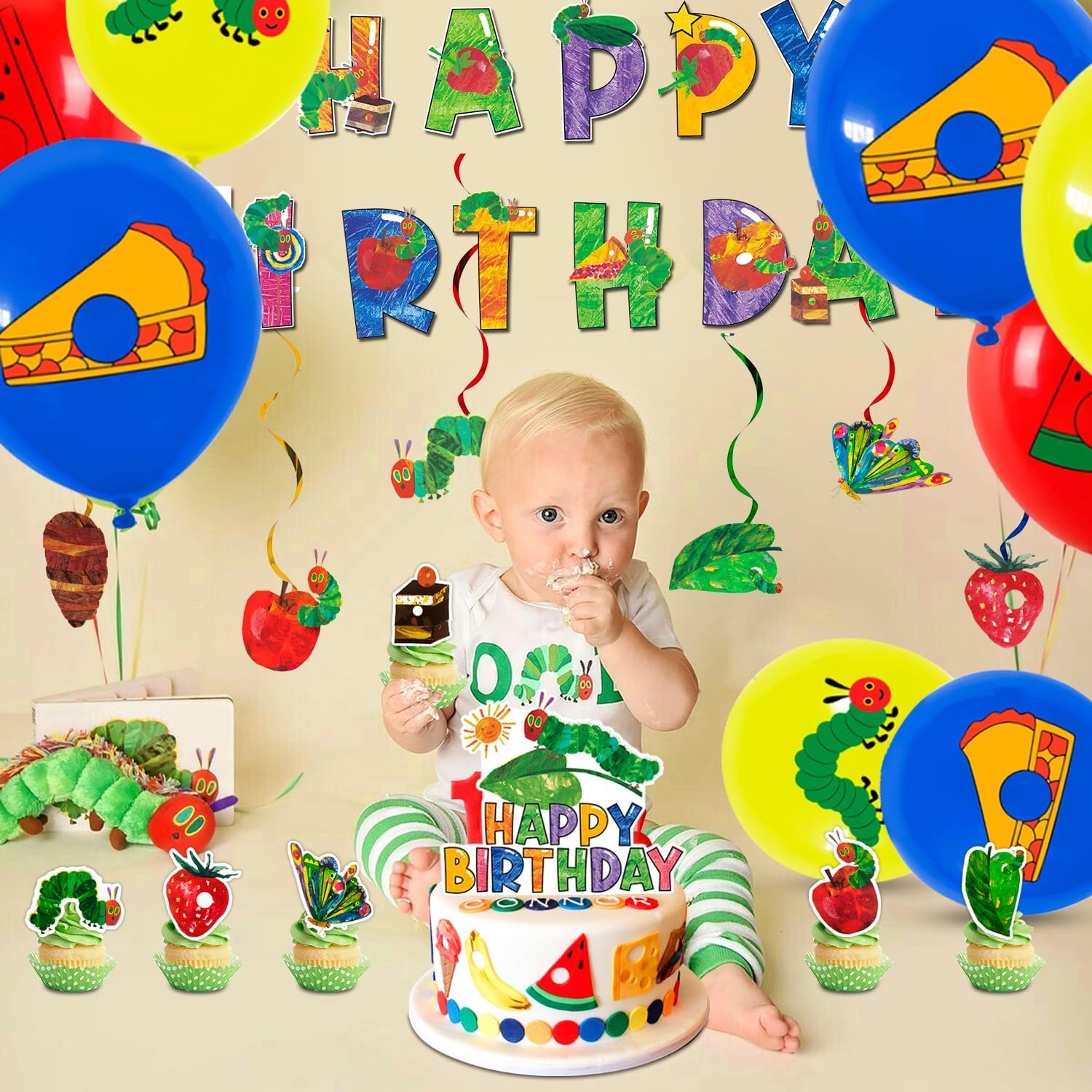 The Very Hungry Caterpillar Party Supplies 10Guests Hungry Caterpillar Birthday Decorations Tableware Set Hungry Caterpillar Party Banner Balloon Etc Hungry Caterpillar Decorations image number 4