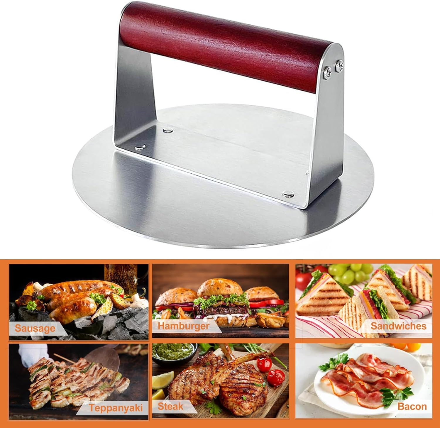 Stainless Steel Burger Crusher, 5.5-Inch round Crusher with Scald Resistant Handle for Crushing Burgers, Bacon, Ground Beef, Meat and Sausage image number 1
