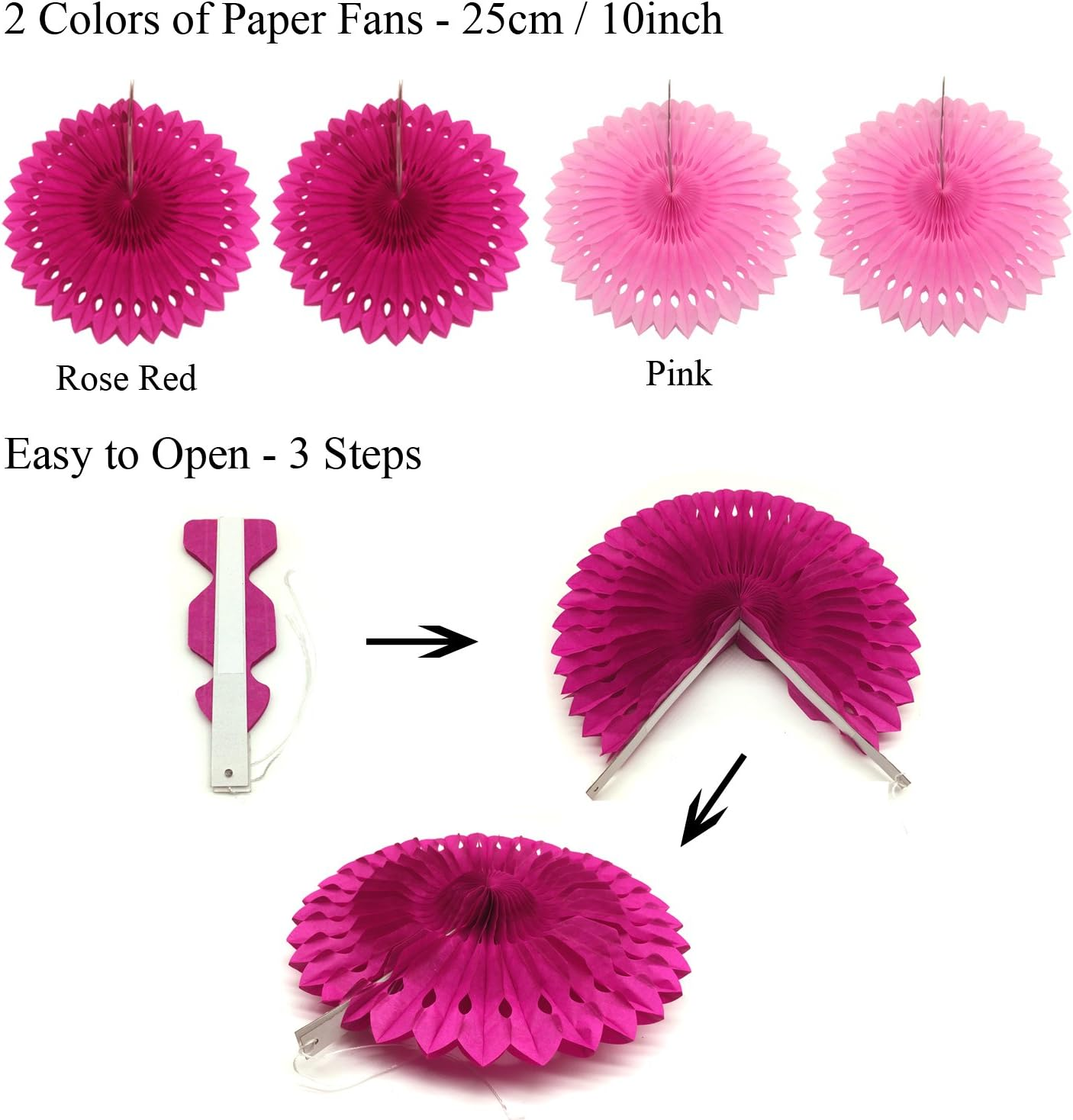 Zerodeco Party Decoration, 21 Pcs Pink Hanging Paper Fans, Pom Poms Flowers, Garlands String Polka Dot and Triangle Bunting Flags for Birthday Parties, Bridal Showers, Baby Showers, Wedding image number 1