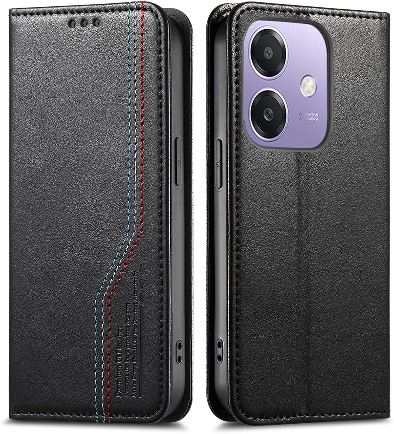 PEIYE Case for Oppo A40 4G / A40M / Oppo A60 5G - Premium PU Leather Flip Wallet Cover, Shockproof Magnetic Closure, Foldable Kickstand, Card Holder - Black