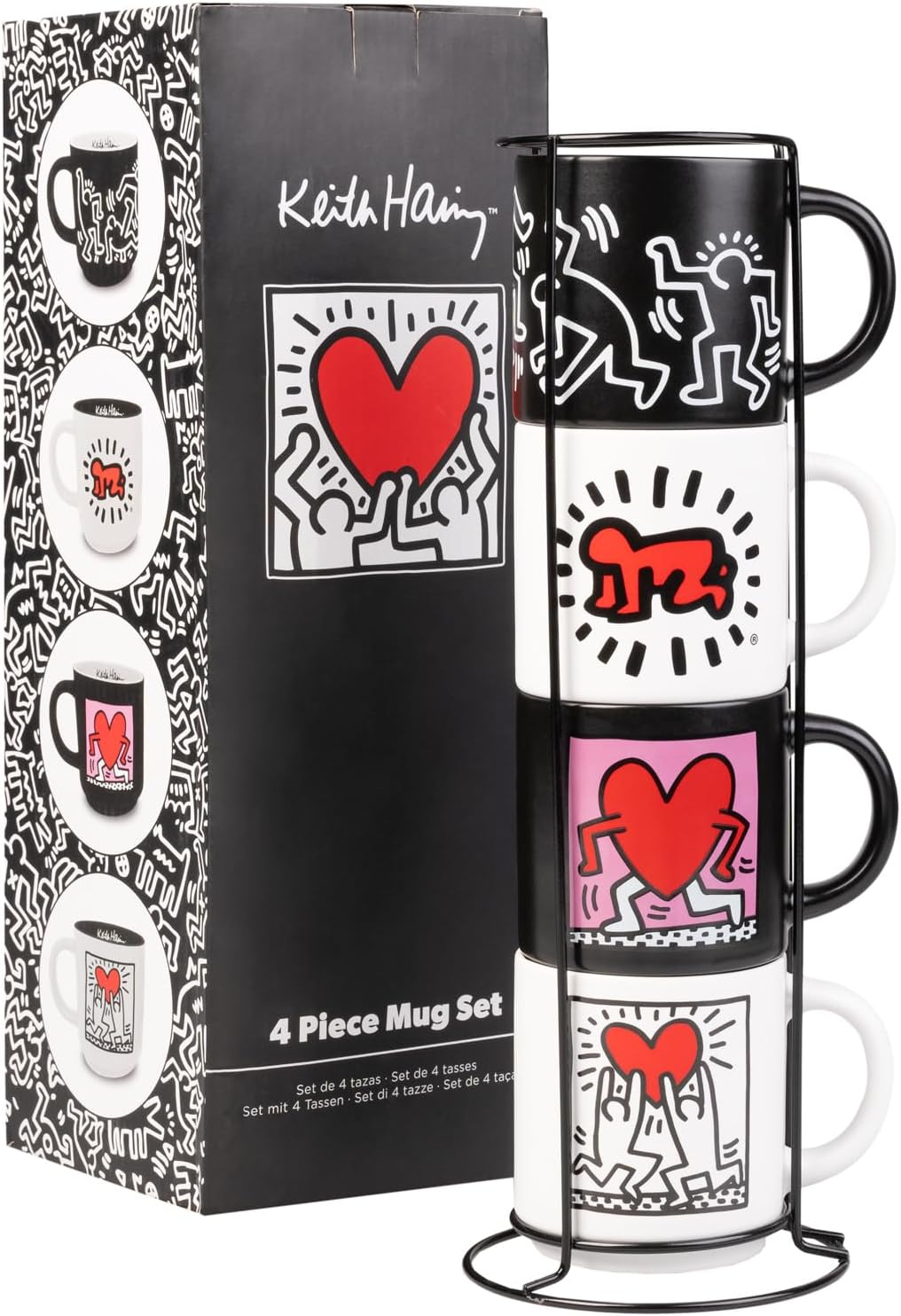 Grupo Erik Mugs Set of 4 Keith Haring | Stacking Mugs with Stand 10.8 Oz - 300Ml Coffee Cups Espresso | Graffiti Art Gifts for Friends, Cool Gifts for Men & for Women image number 6
