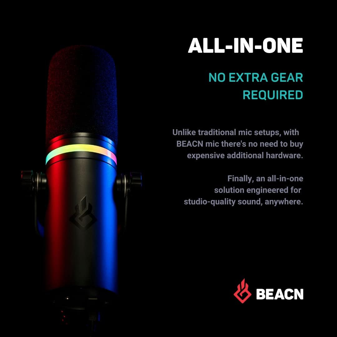 BEACN Dark Dynamic USB Mic for PC - Professional Microphone for Podcast, Gaming, Streaming - Studio-Quality Desk Mic for Youtube, Twitch, and Recording. Microphone for PC, Gaming & Streaming image number 2