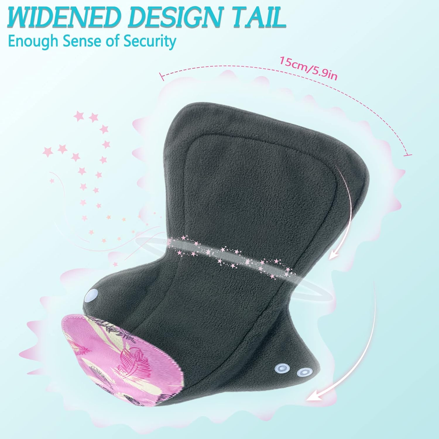 ZCOINS 4PCS Overnight Pads 13.5Inch Reusable Pads Menstrual Heavy Flow, Washable Cloth Pad with 1 Zipper Bag image number 3