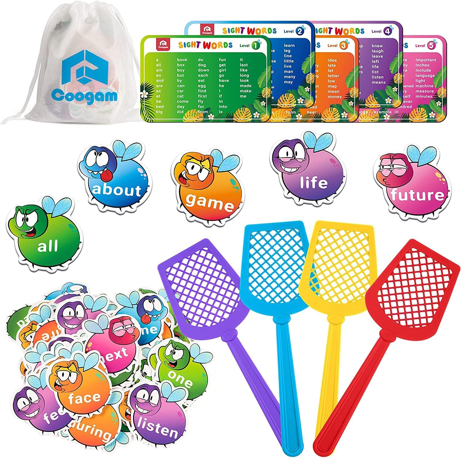 Coogam Sight Words Swat Game with 400 Fry Site Words and 4 Fly Swatters Set, Dolch Word List Phonics, Literacy Learning Reading Flash Cards Toy Games for Kindergarten,Home School Kids 3 4 5 Year Old image number 3