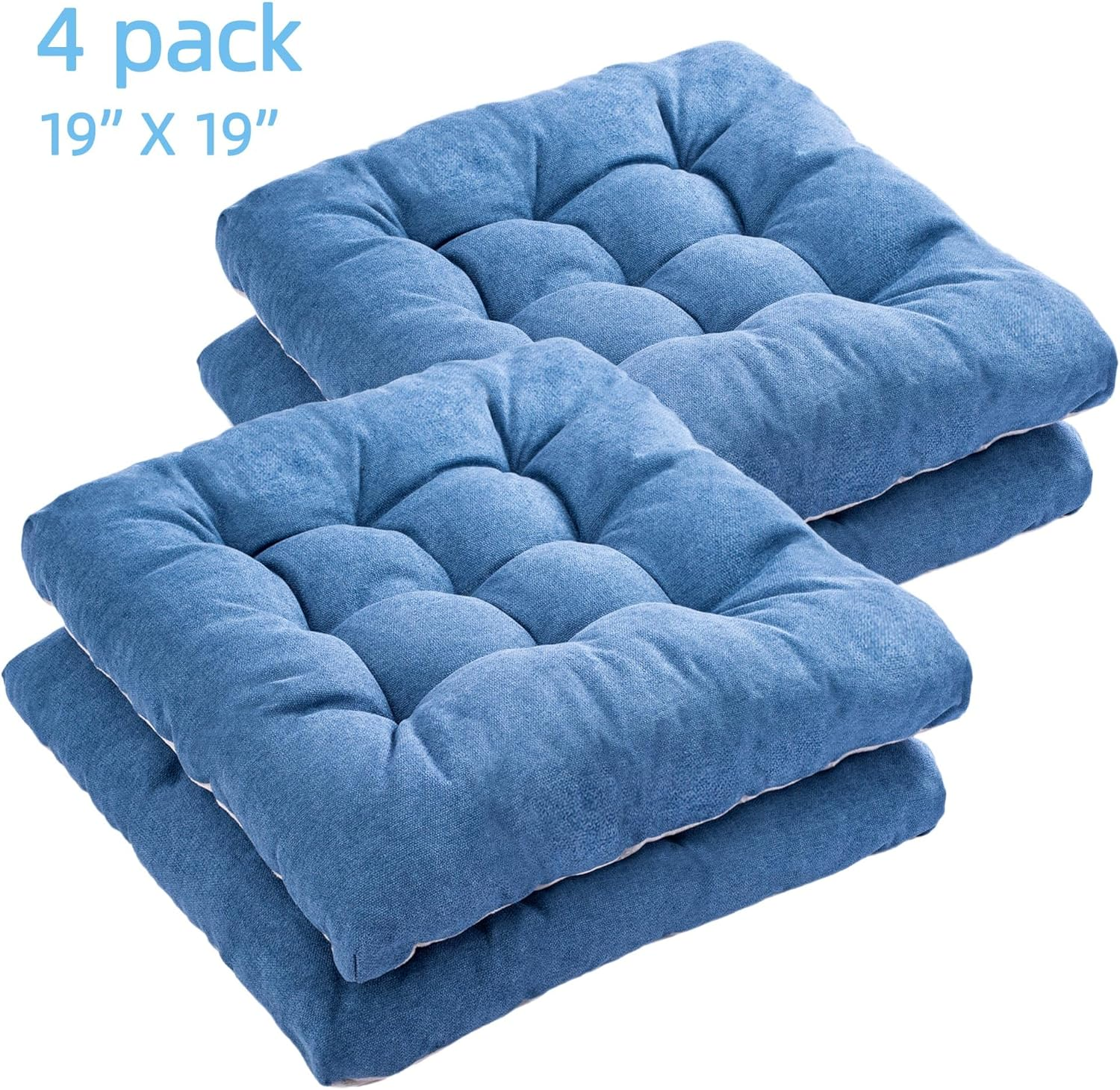 FABRICASTLE Outdoor Chair Cushions Patio Cushion Premium Comfortable Thick Fill Tufted 19" X 19" Floor Wicker Seat Pads, 4 Counts (Navy Blue, 4) - 1, Cream image number 3