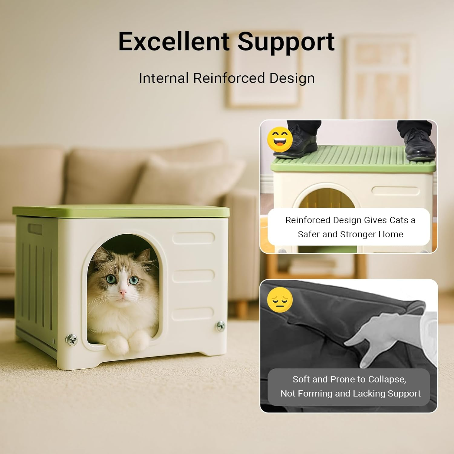 UPET Outdoor Cat House Weatherproof - Stray Cat Shelter with Cushion, Insulated Waterproof Cat Houses for Outdoor Cats, Stackable Elevated Feral Cat Shelter for Indoor/Outdoor Use image number 4