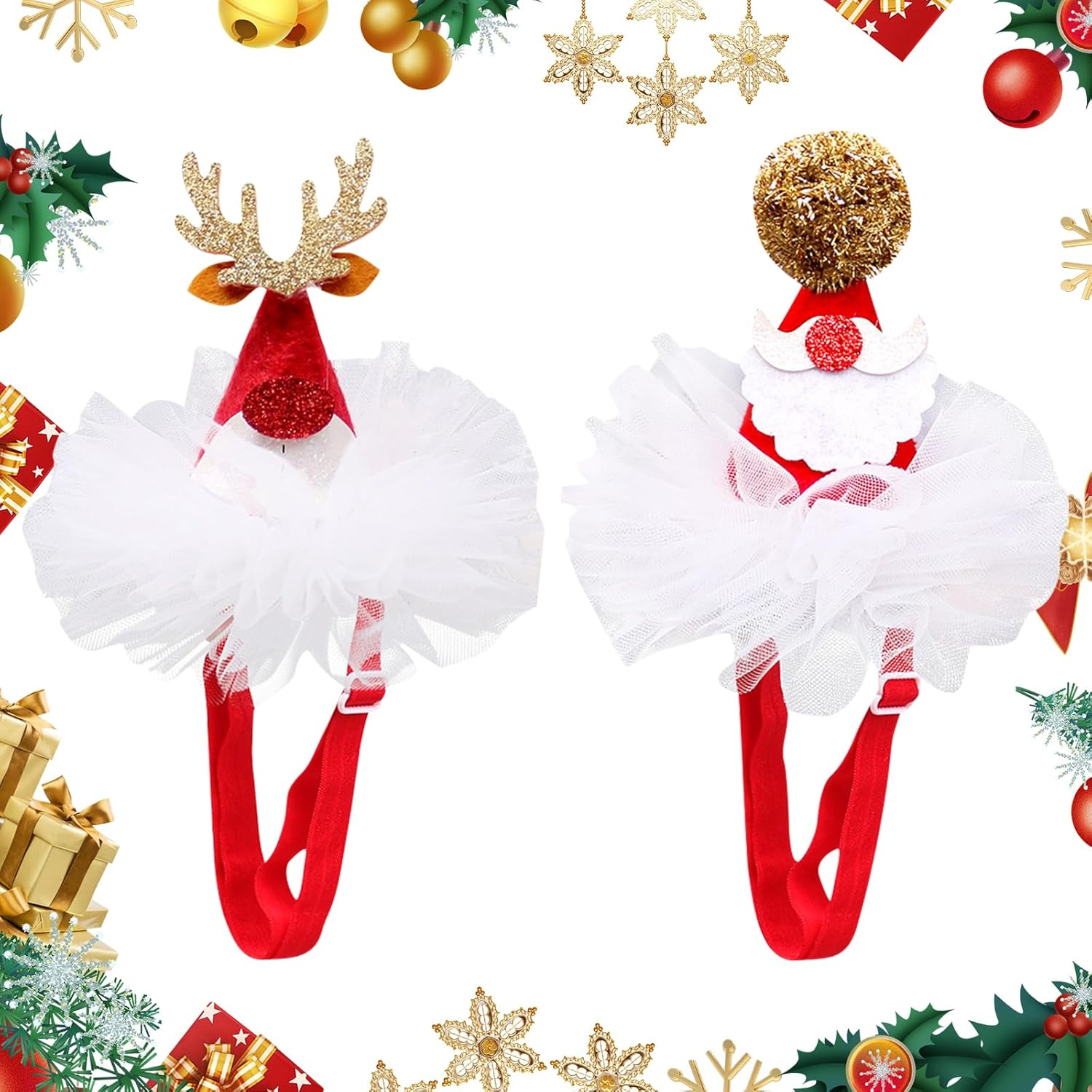 2Pcs Christmas Pet Hat, Creativity Pets Headdress Lace Cat Hats, Adjustable Cat Dog Christmas Hat, Adjustable Pet Dog Santa Hat, Xmas Pet Outfits Holiday Pet Hat for Dog Pet Supplies Christmas image number 4