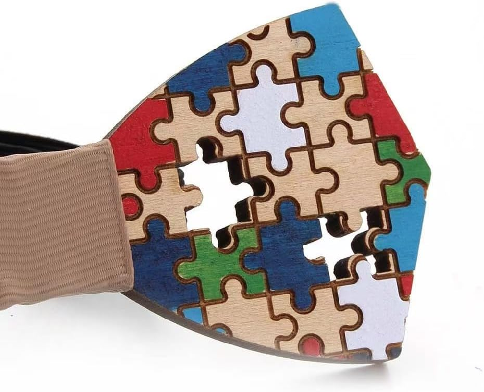 Natural Wood Bow Ties Colorful Handcrafted Wooden Bowtie Necktie Adjustable Bowties with Gift