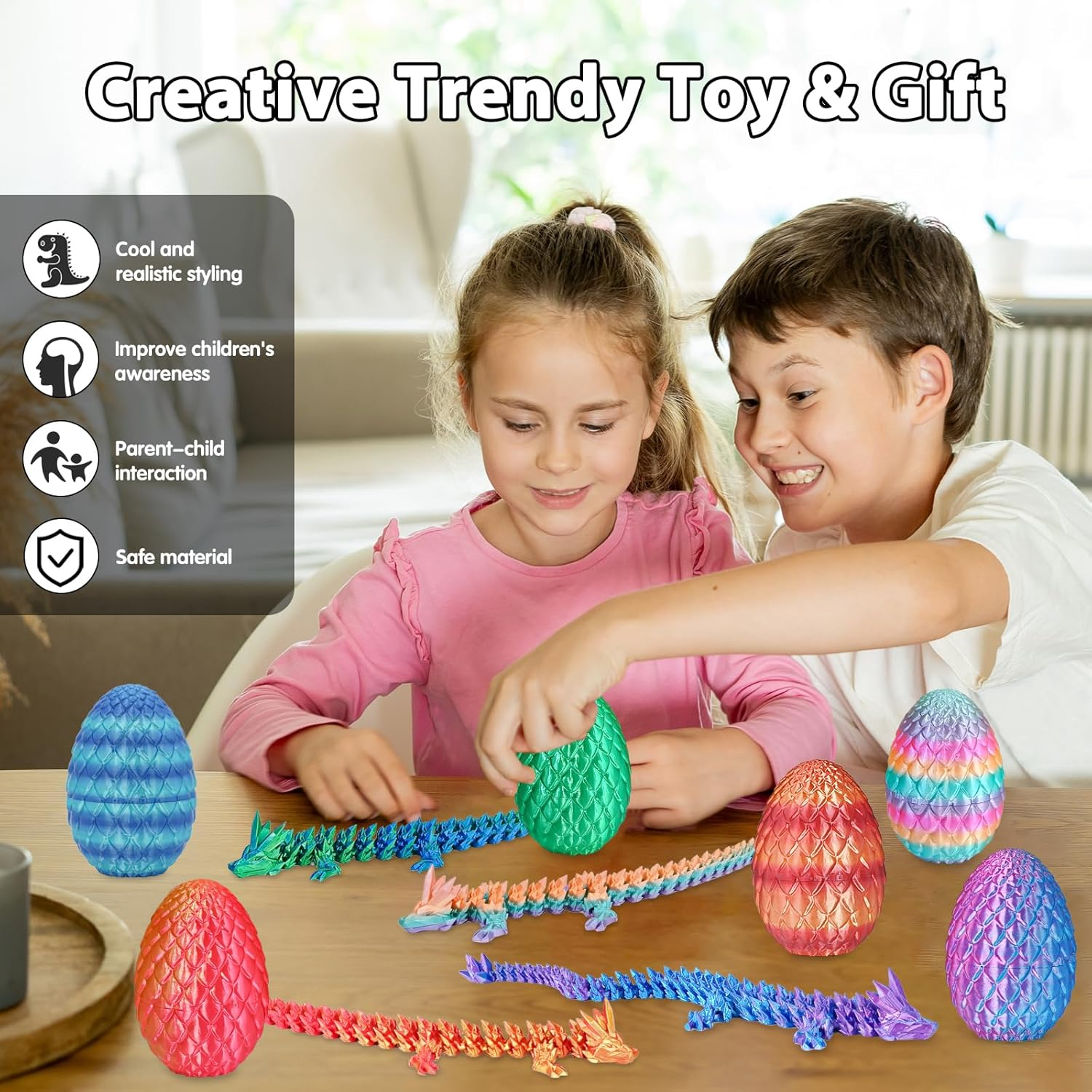 3D Printed Dragon Egg,Movable Articulated Crystal Dragon in Egg,Fidget Toy,Desk Figure Decor,Home Office Decor,3D Printed Gift Toy for Adults and Kids (Orange Red) image number 3