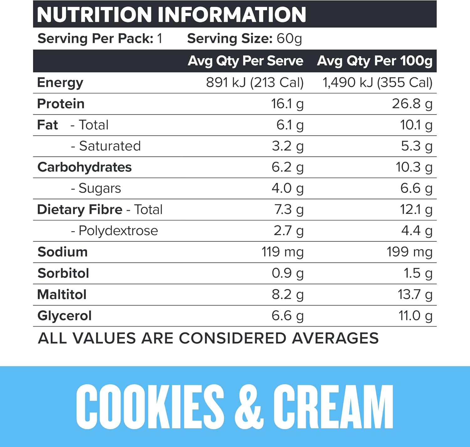 Muscle Nation Cookies & Cream Custard Protein Bars 12 X 60G
