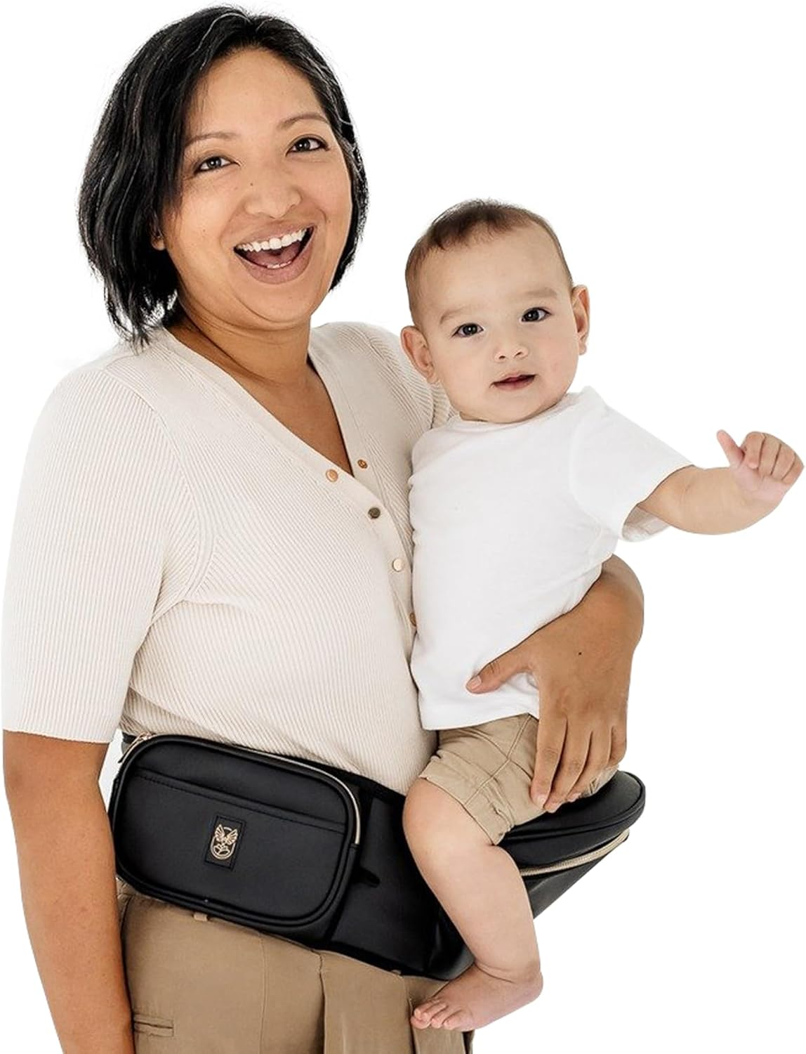 Hipsurfer Hip Seat Baby Carrier & Bum Bag for 0-3 Years Babies - Multi-Award Winning, Ergonomic Baby Hip Carrier in Australia for Newborns & Toddlers, Vegan Leather, Inbuilt Storage(Sand)