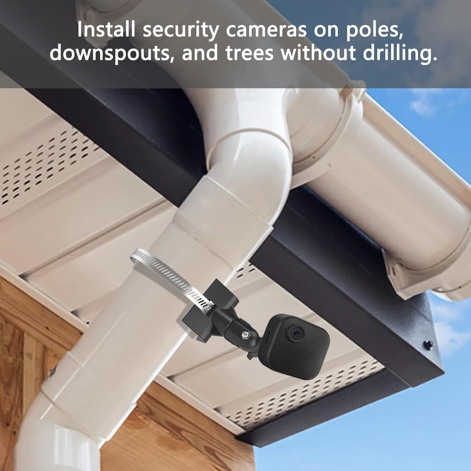 Universal Adjustable Stainless Mount Bracket Outdoor Security Camera 360 Degree Hoop Hose Clamp Pipe Poles Mount No-Drill Holes Compatible with Reolink/Nest/Arlo/Eufy/Wyze and Other Camera (White) image number 1