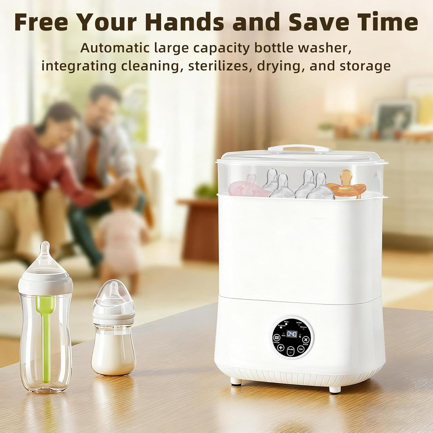 Baby Bottle Sterilizer and Dryer, 5-In-1 Large Capacity Bottle Sanitizer and Dryer, 2 Layers Compact Baby Bottle Electric Steam Sterilizer and Dryer image number 6