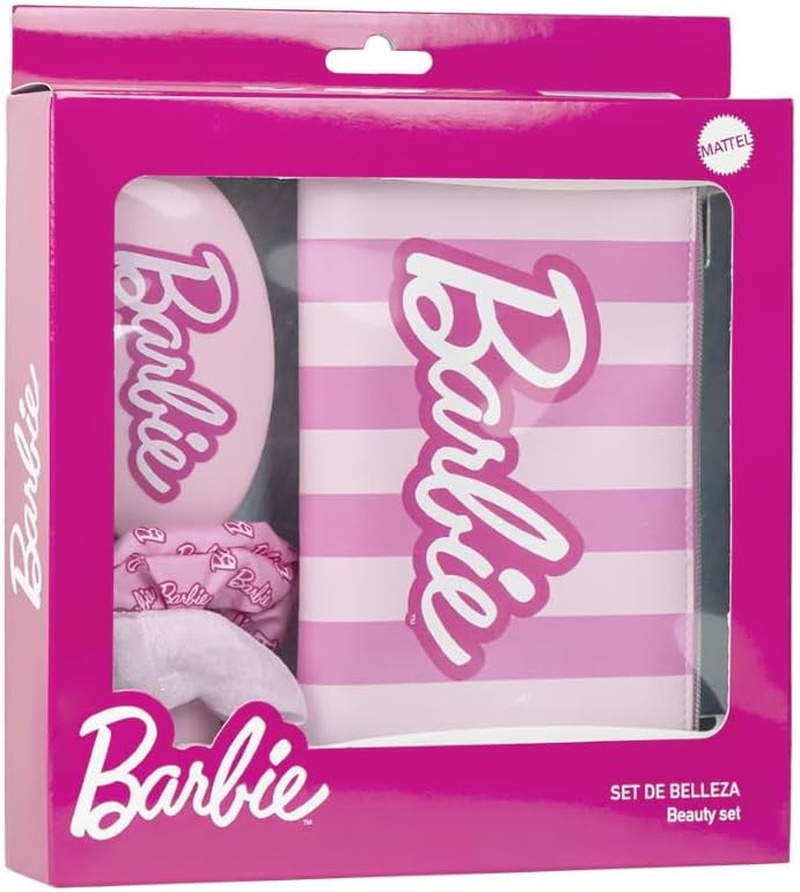 Barbie 4 Piece Hair Accessories Set: Hair Brush, Scrunchies, Bag in Gift Box (Pink, 1 Piece) image number 3