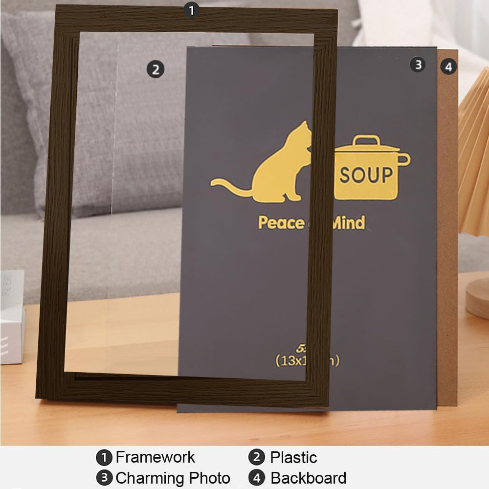 5X7 Picture Frame Set of 5, Wall Hange and Table Decor for Home,Office,Gallery, 5 Pack Poster Frames（Brown,5X7"） image number 5