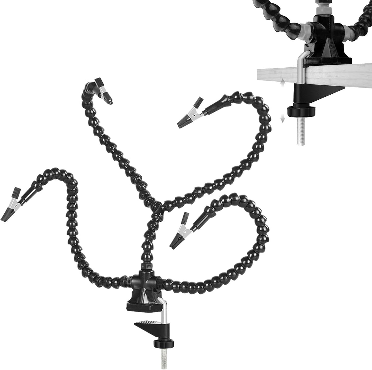 Third Hand Tool - 4 Flexible Arms with Adjustable Table Desk Clamp,4 Soft and Flexible Arms with Adjustable Clips 360 Degree Rotating Third Hand Tool for Soldering, Puchen
