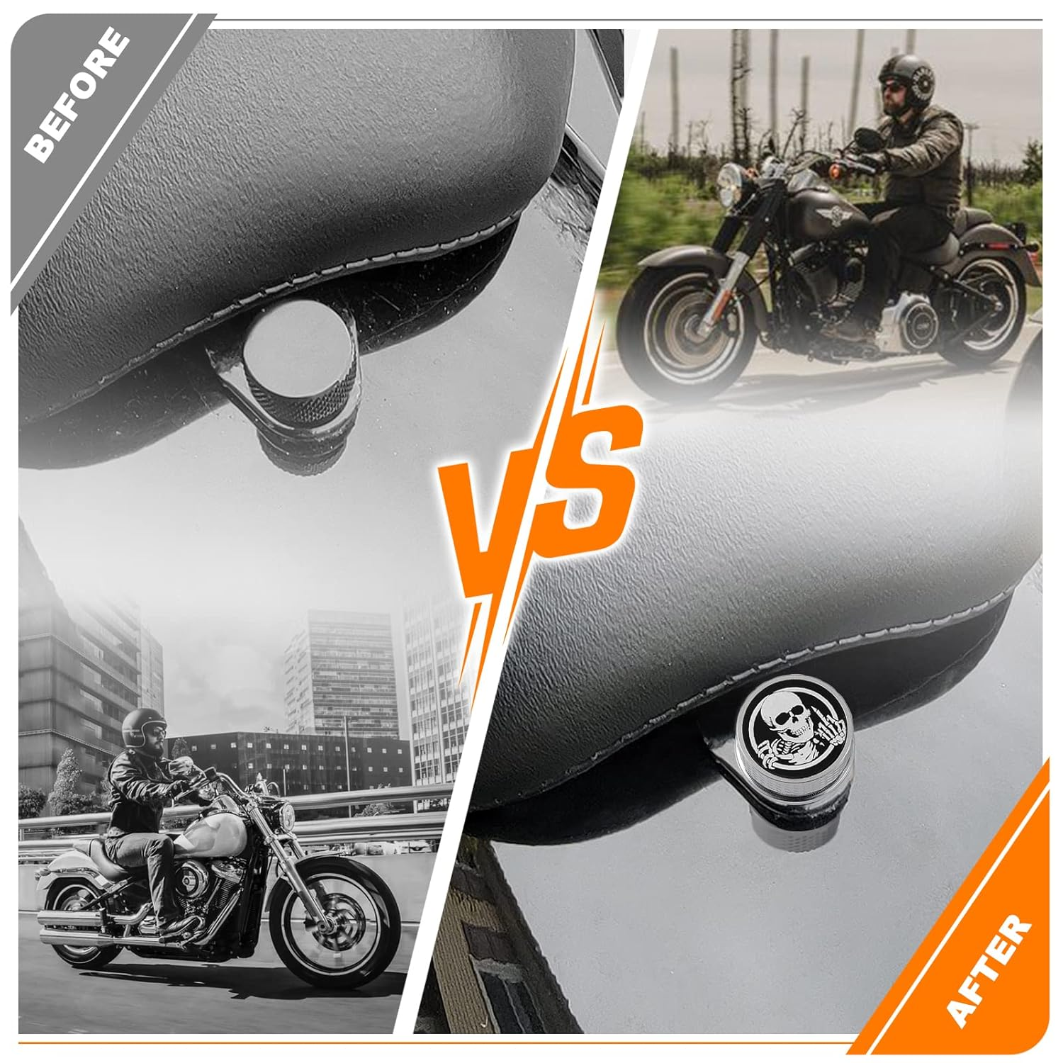 Chrome Stainless Knurled Fender Rear Seat Bolts Screw and Nut Kit 1/4"-20 Thread Quick Mount Skull Pattern Compatible with Harley Touring Softail Dyna Sportster CVO Fatbob 1996-2024 - Black-Skull Pattern/Screw+Nut image number 5