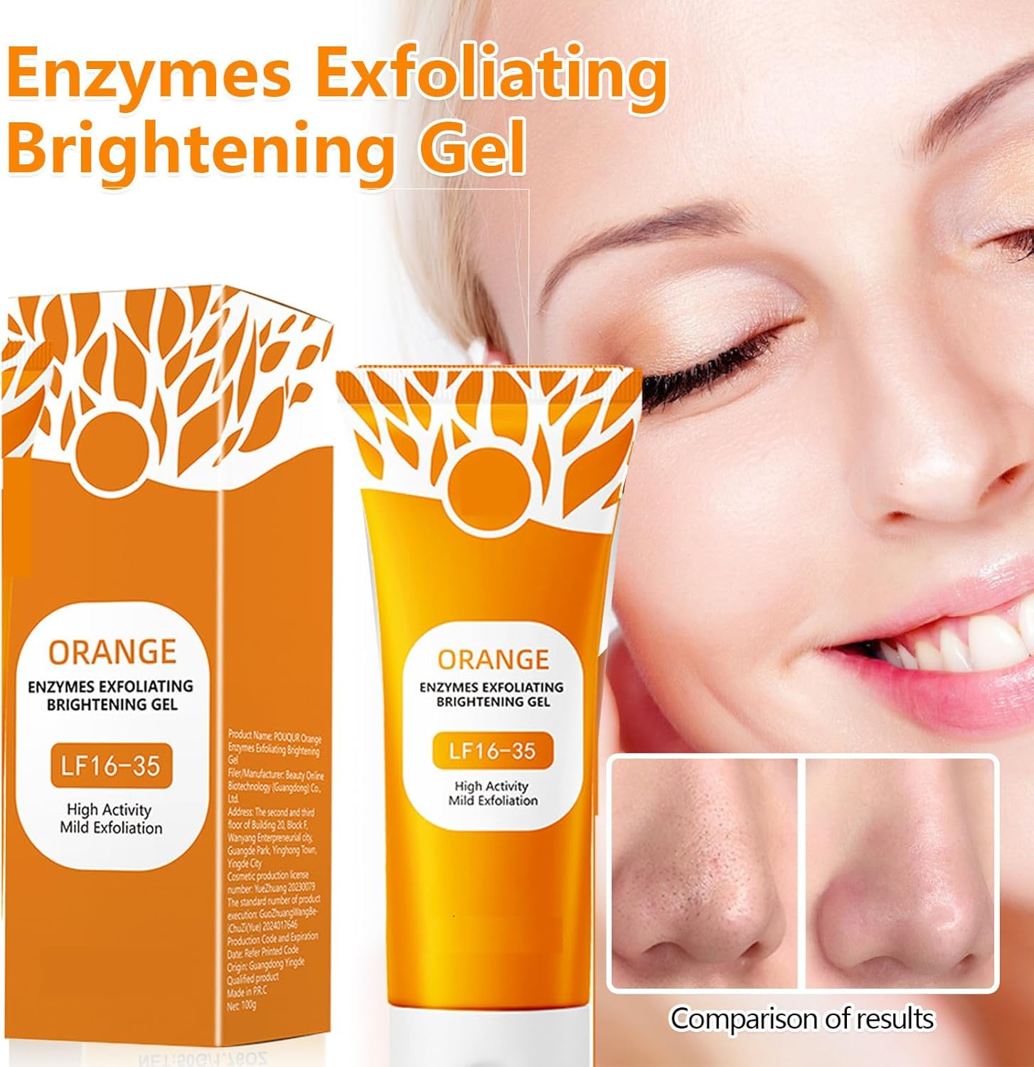 Orange Enzyme Exfoliating Gel - Deep Pore Cleansing Orange Peeling Scrub, Remove Blackheads & Moisturize, Gentle Facial and Body Exfoliate for All Skin Types, Daily Skin Brightening & Smoothness Boost