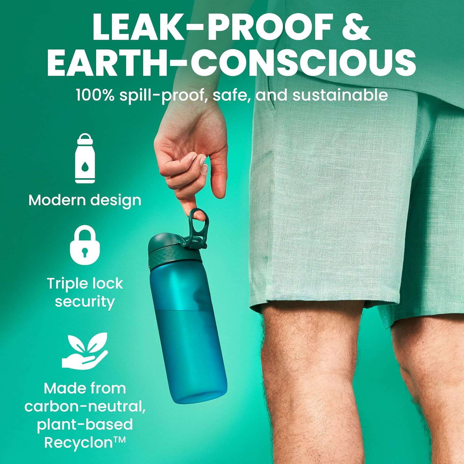 Ion8 Sports Water Bottle, 750 Ml/24 Oz, Leak Proof, Easy to Open, Secure Lock, Dishwasher Safe, BPA Free, Flip Cover, Carry Handle, Soft Touch Contoured Grip, Easy Clean, Odour Free, Aqua image number 4