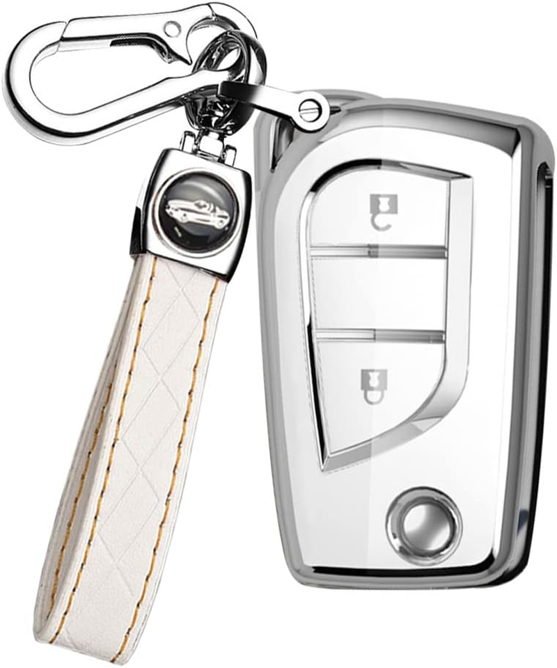 TPU Flip Car Key Fob Cover Fit for Toyota Aygo Yaris Corolla Auris Avensis Hilux Rav4 2010-2020 Key Case Shell Key Holder Bag Keychain Keyring Decoration Accessories 2 Buttons White image number 6