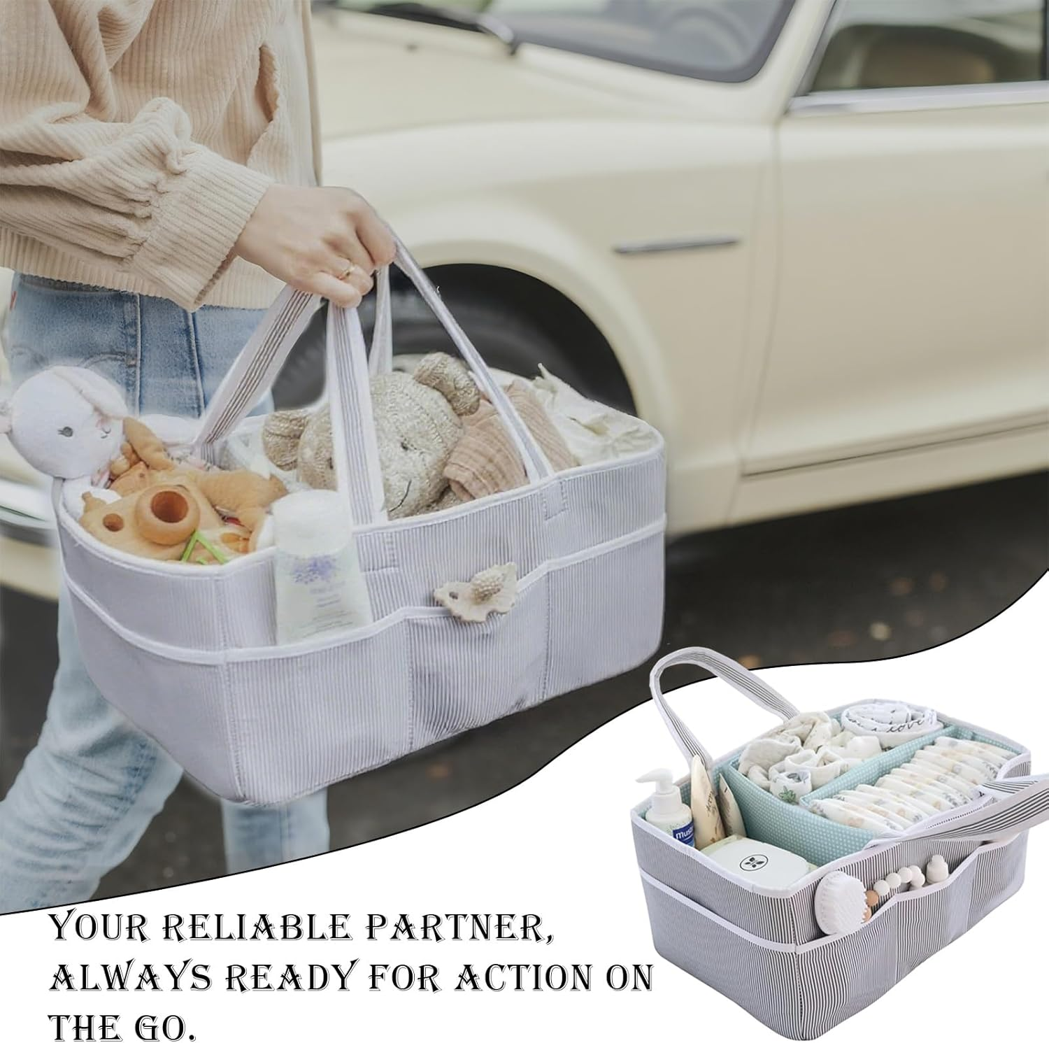 Baby Diaper Caddy Organizer - Large Tote Bag for Nursery Essentials, Gender Neutral Newborn Registry Must-Have, Car Travel Storage for Boys & Girls image number 2