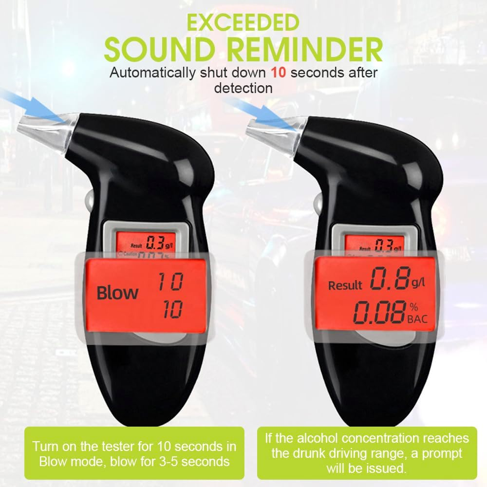 Chamgeco Alcohol Checker Breath Alcohol Tester, Portable Alcohol Breathalyzer Tester with Keychain, Professional-Grade Accuracy Digital Alcohol Detector Breath Checker Analyzer with 5 Mouthpieces image number 4