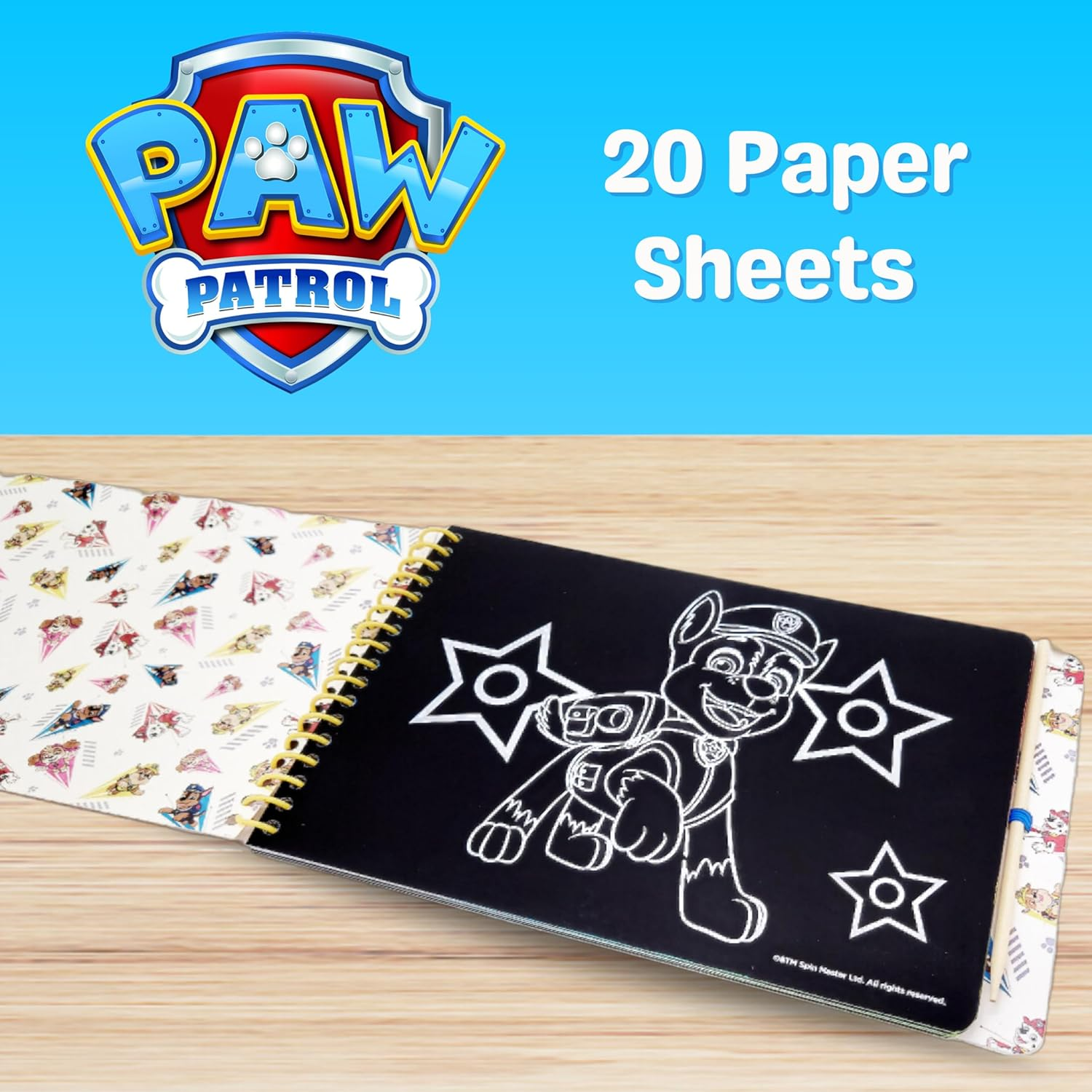 Paw Patrol Scratch Paper for Children, Activity Notebook for Children, Includes 20 Sheets of Scratch Paper and Wooden Pens, Craft Set for Children image number 3