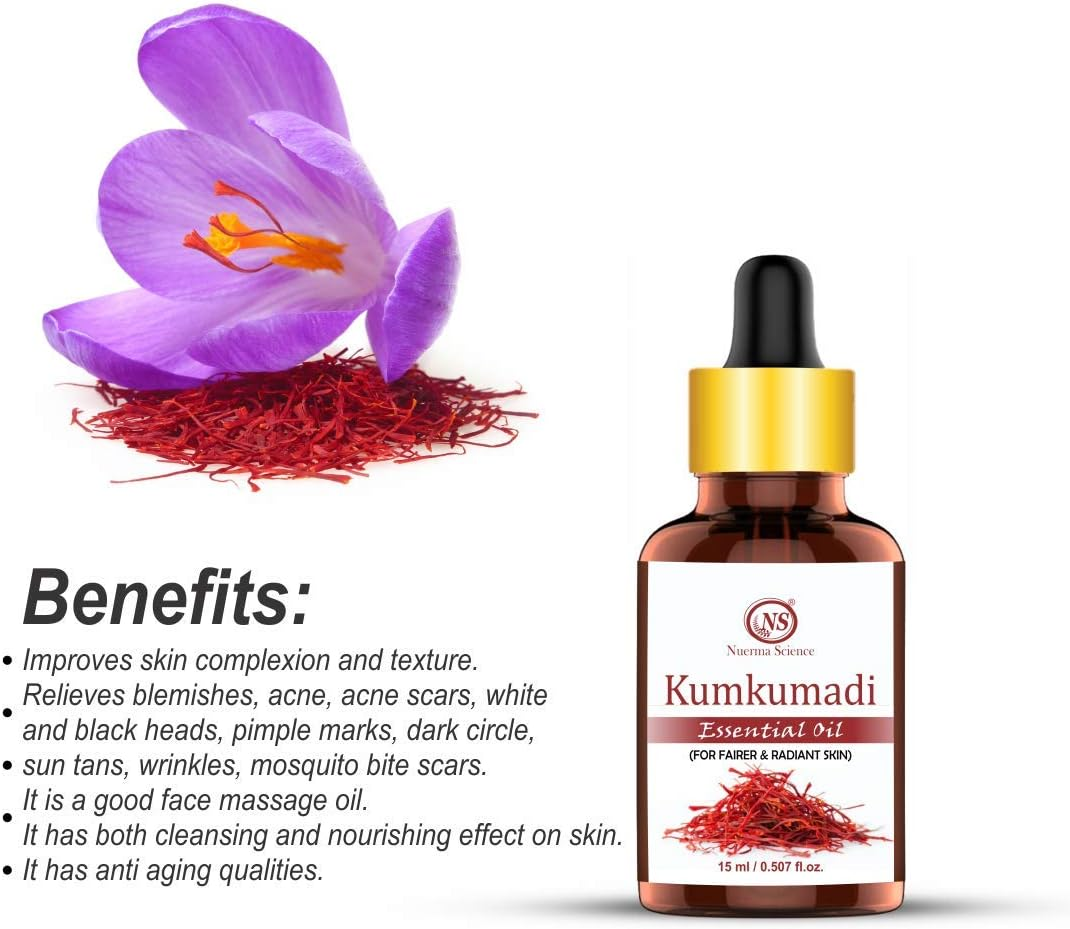 Nuerma Science Kumkumadi Essential Oil - Skin Lightening, Dark Circle Removal, Clear Spot Less Skin, Dark to Lighten Dark Patches, Glowing Skin - 15 ML image number 2