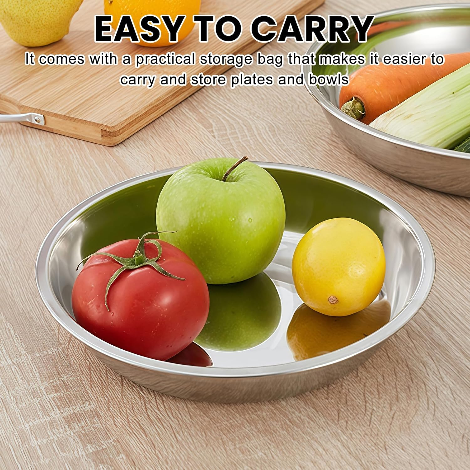 8 Pieces Stainless Steel Plates, Bowls, Stainless Steel round Tableware, Camping Set, 8-Piece Set, Stainless Steel Plates & Bowls for Camping, Picnic, Hiking, Kitchen, Party